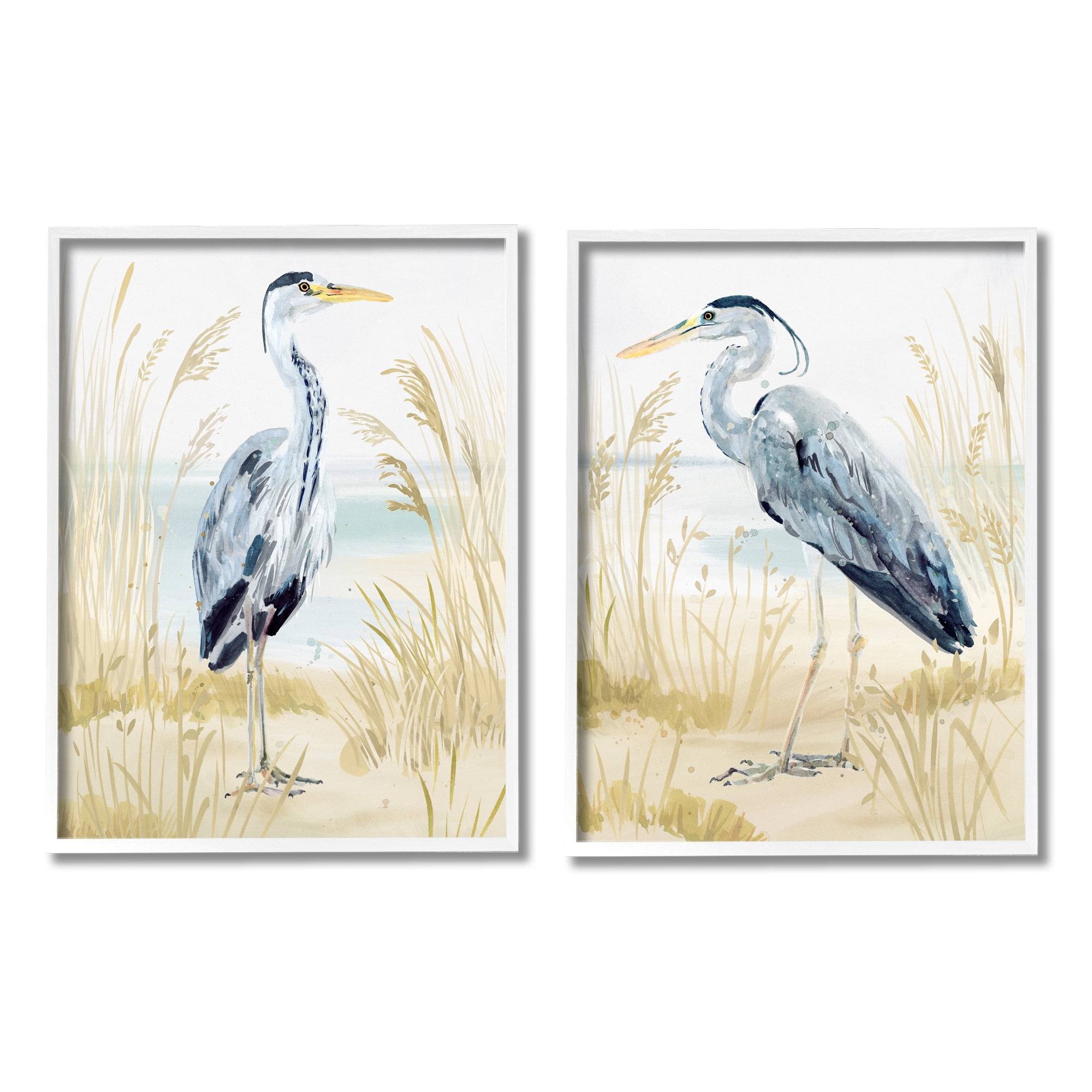 Stupell Industries Heron & Beach Reeds Animals & Insects Painting White Framed Art Print Wall Art, 16 x 20
