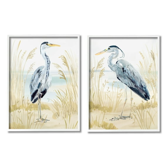 Stupell Industries Heron & Beach Reeds Animals & Insects Painting White Framed Art Print Wall Art, 24 x 30