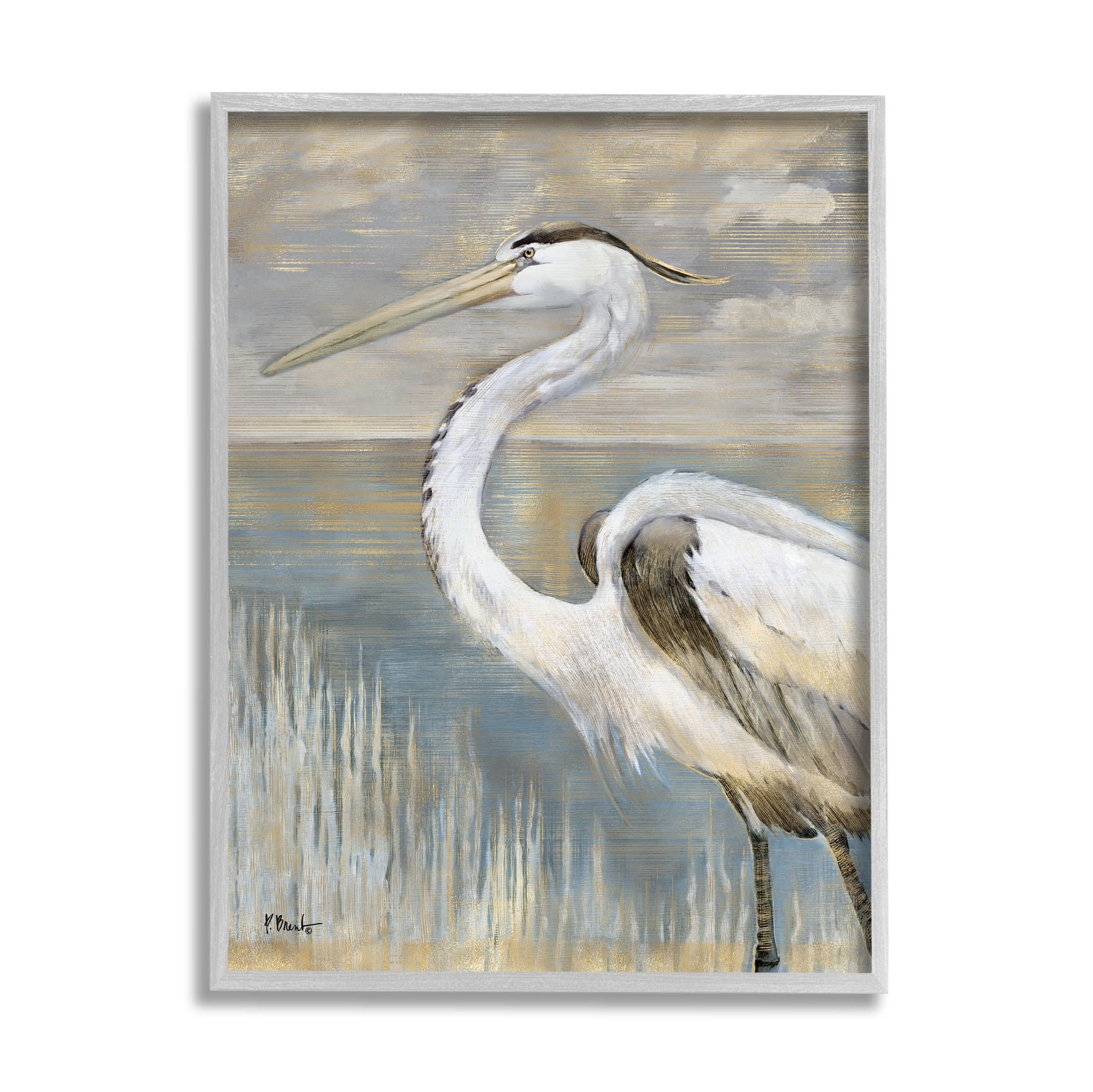 Stupell Industries Heron Bird Abstract Marshland Coast Painting Gray Framed Art Print Wall Art, Design by Paul Brent