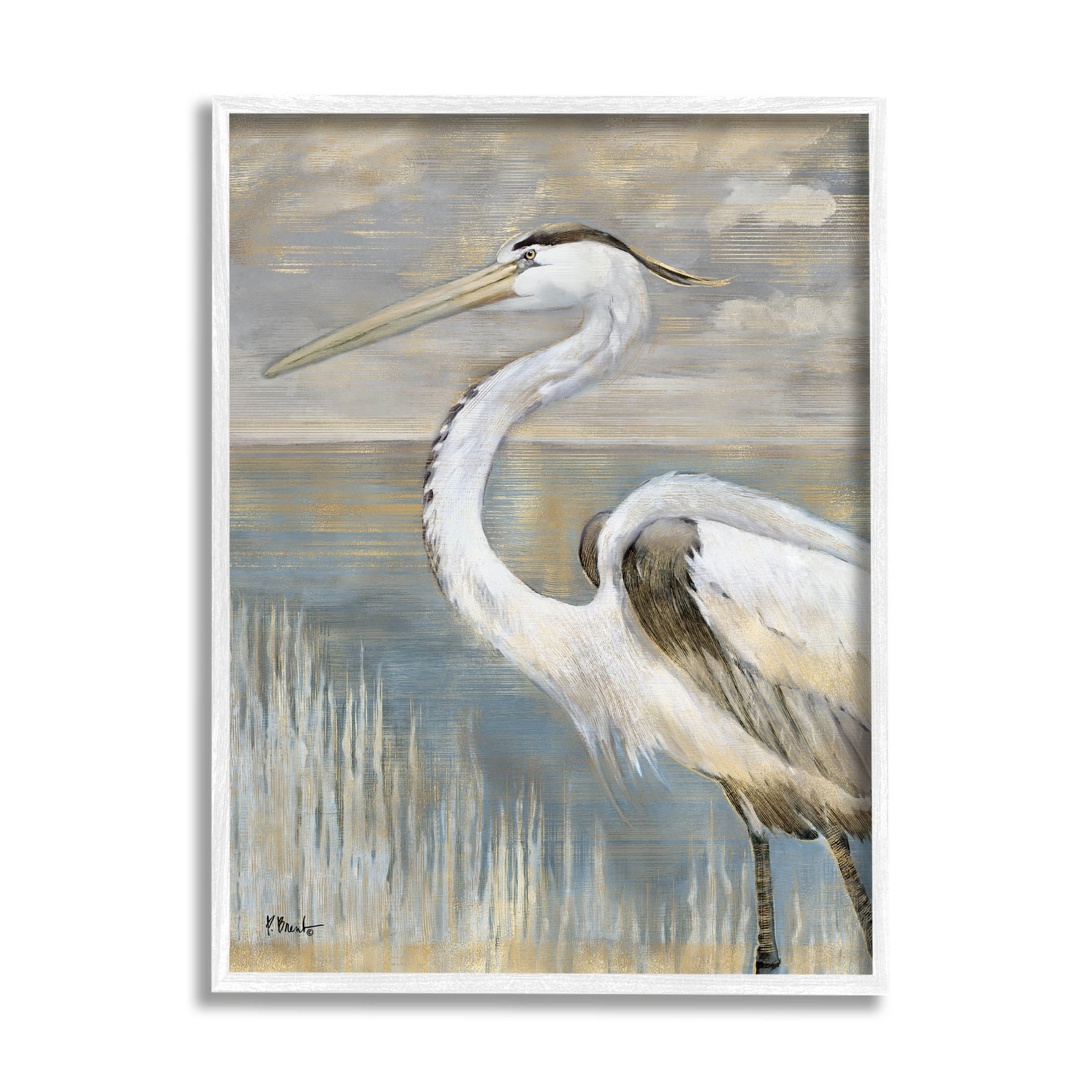 Stupell Industries Heron Bird Abstract Marshland Coast Painting White Framed Art Print Wall Art, Design by Paul Brent