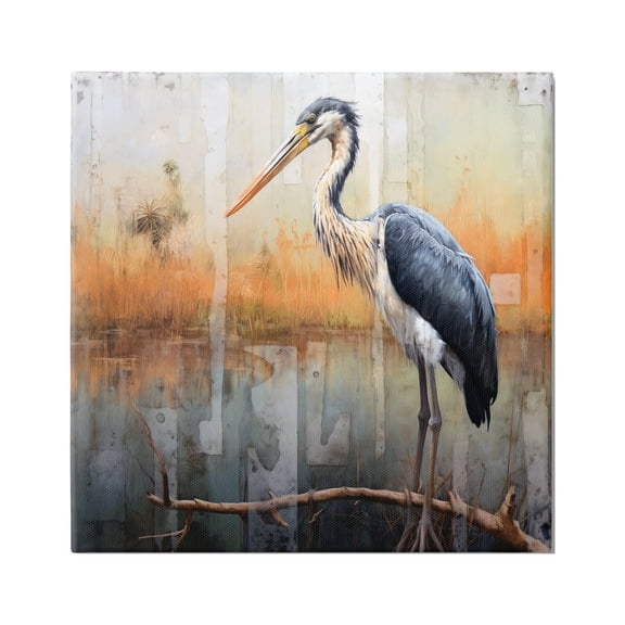 Stupell Industries Heron Bird Abstraction Animals & Insects Painting Gallery Wrapped Canvas Art Print Wall Art, 17 x 17