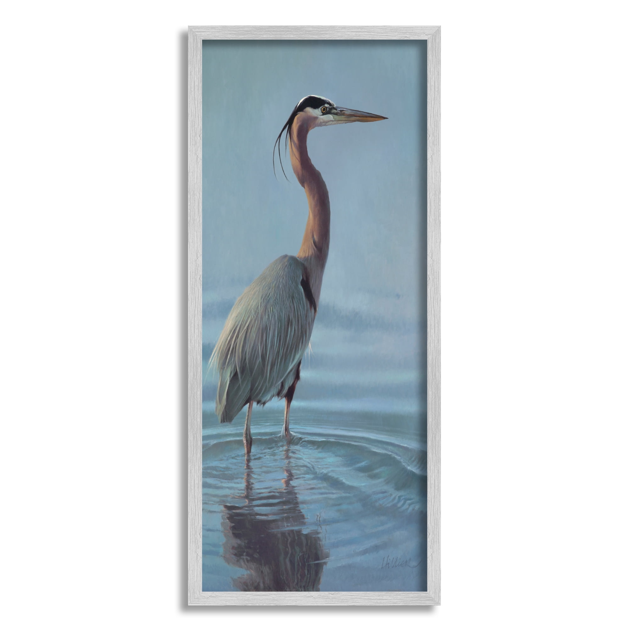 Stupell Industries Heron Bird Perched Ocean Ripples Coastal Painting Gray Framed Art Print Wall Art