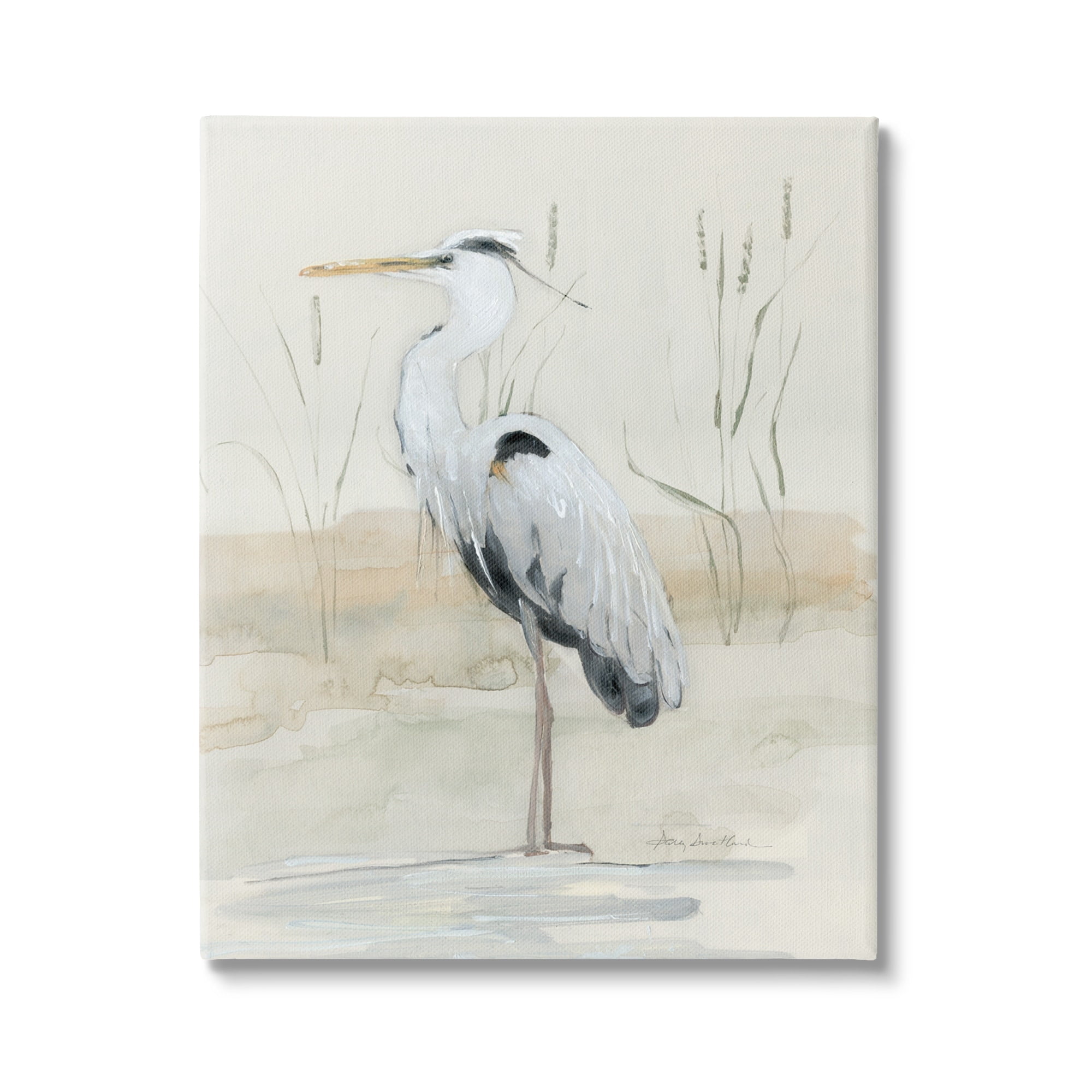 Stupell Industries Heron Bird Riverbank Watercolor Coastal Painting Gallery Wrapped Canvas Print Wall Art