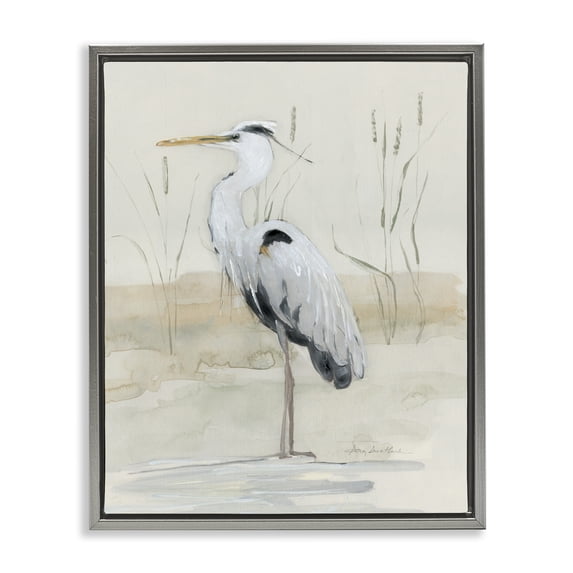 Stupell Industries Tropical Heron Bird Riverbank Watercolor Gray Floating Frame Canvas Art, 17 x 21, by Sally Swatland
