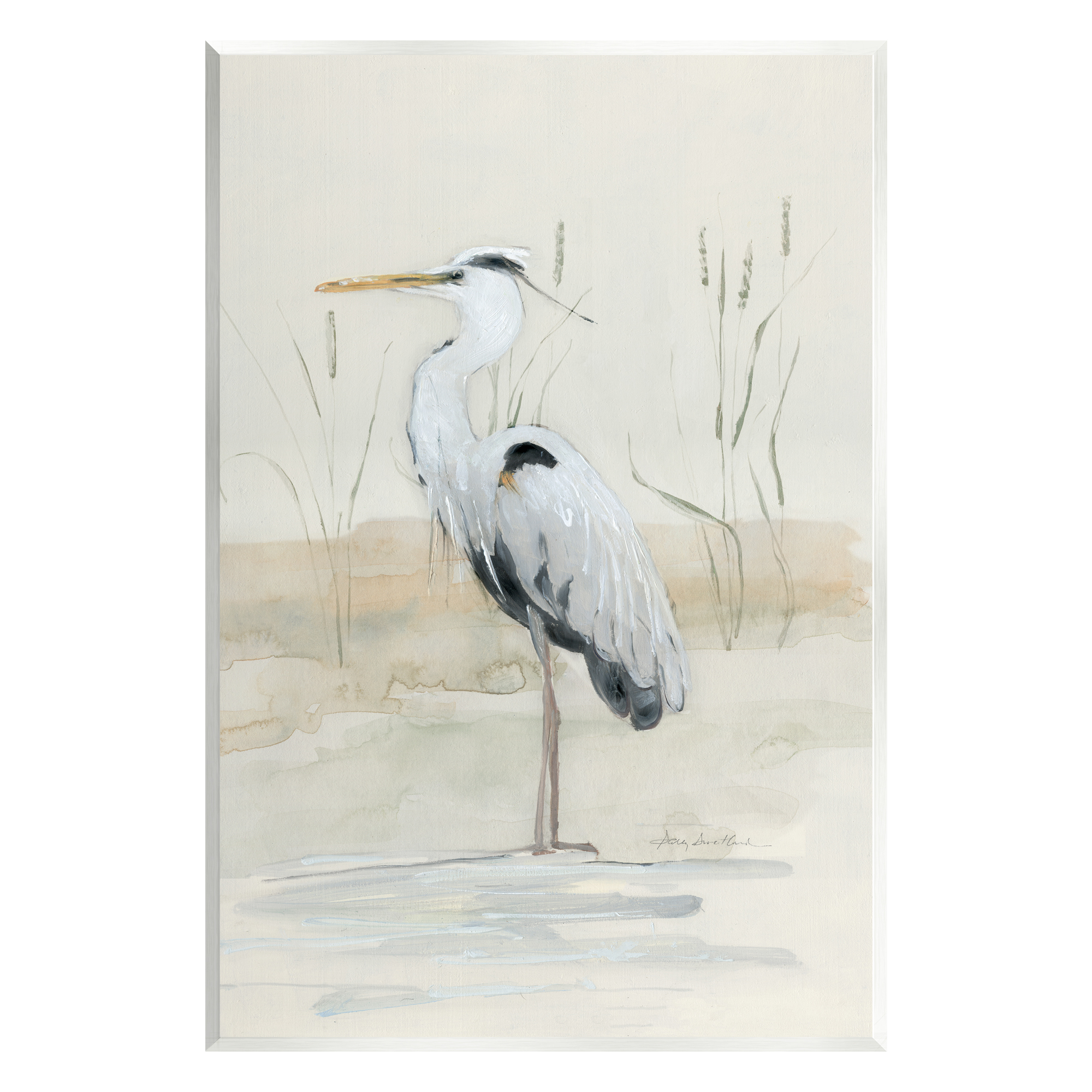 Stupell Industries Heron Bird Riverbank Watercolor Coastal Painting Unframed Art Print Wall Art