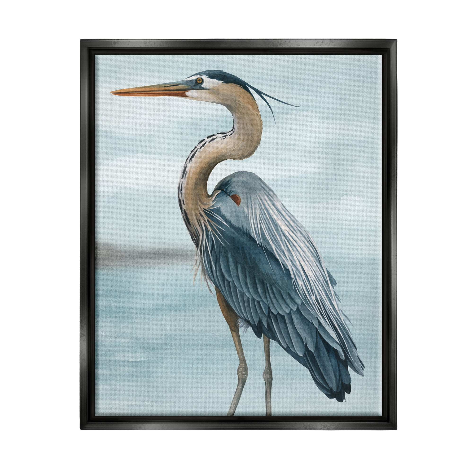 Stupell Industries Heron Bird on Beach Animals & Insects Painting Black Floater Framed Art Print Wall Art, 17 x 21