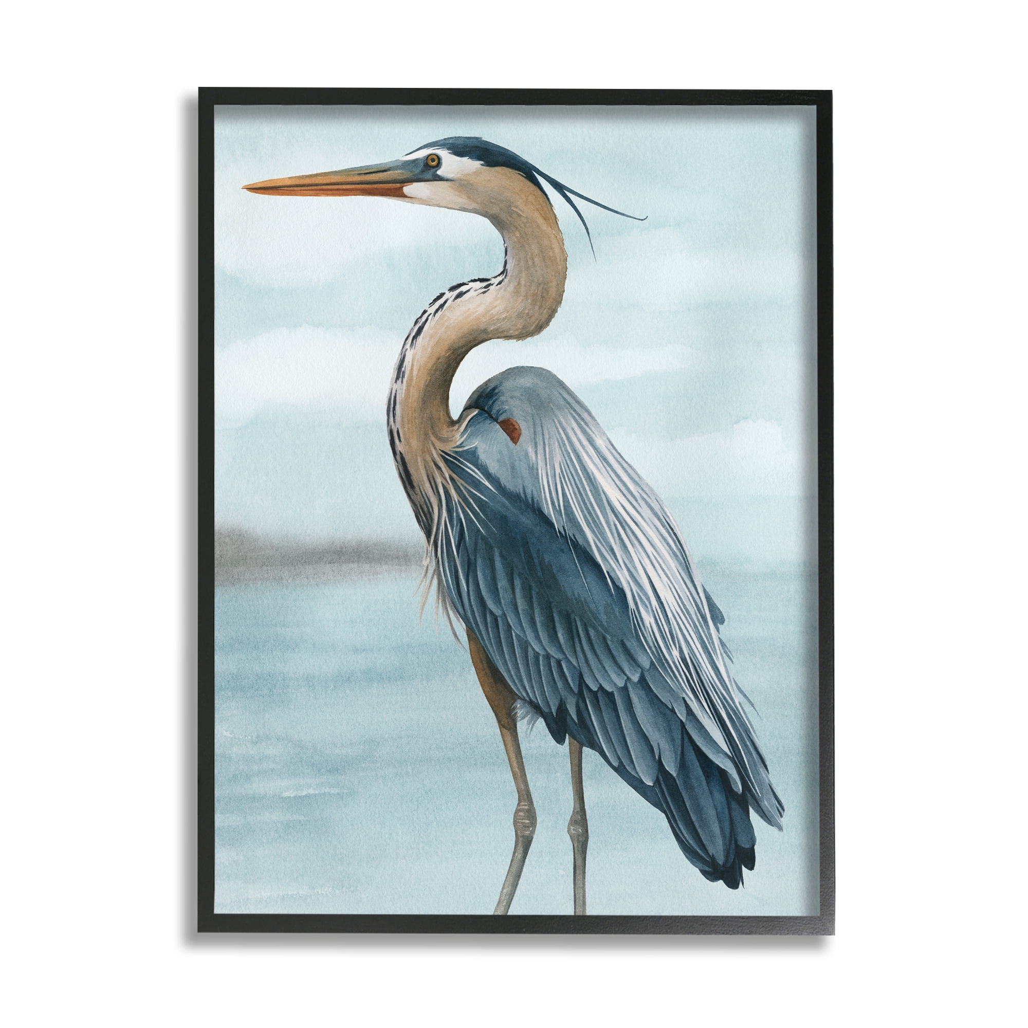 Stupell Industries Heron Bird on Beach Animals & Insects Painting Black Framed Art Print Wall Art, 24 x 30