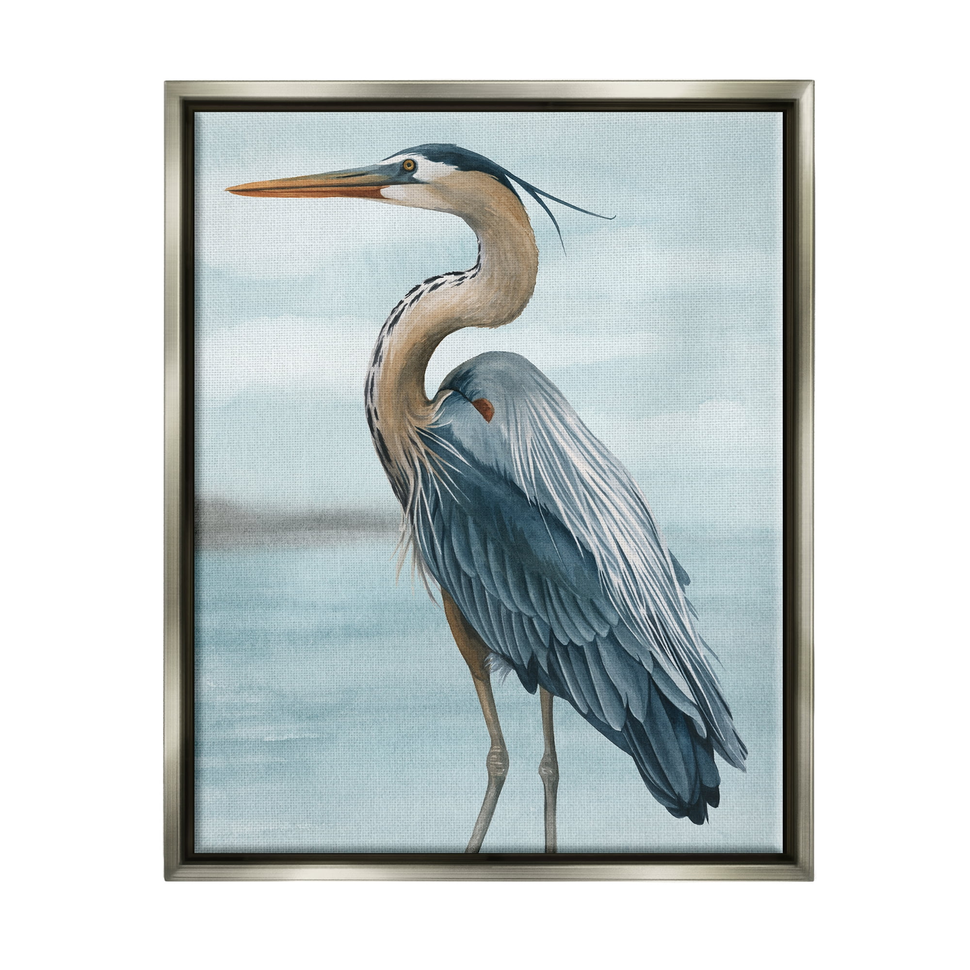Stupell Industries Heron Bird on Beach Animals & Insects Painting Gray Floater Framed Art Print Wall Art, 17 x 21