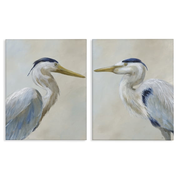 Stupell Industries Heron Birds Gazing Left & Right Animals Painting Wrapped Canvas Canvas Art Print Wall Art, 24 x 30, Set of 2