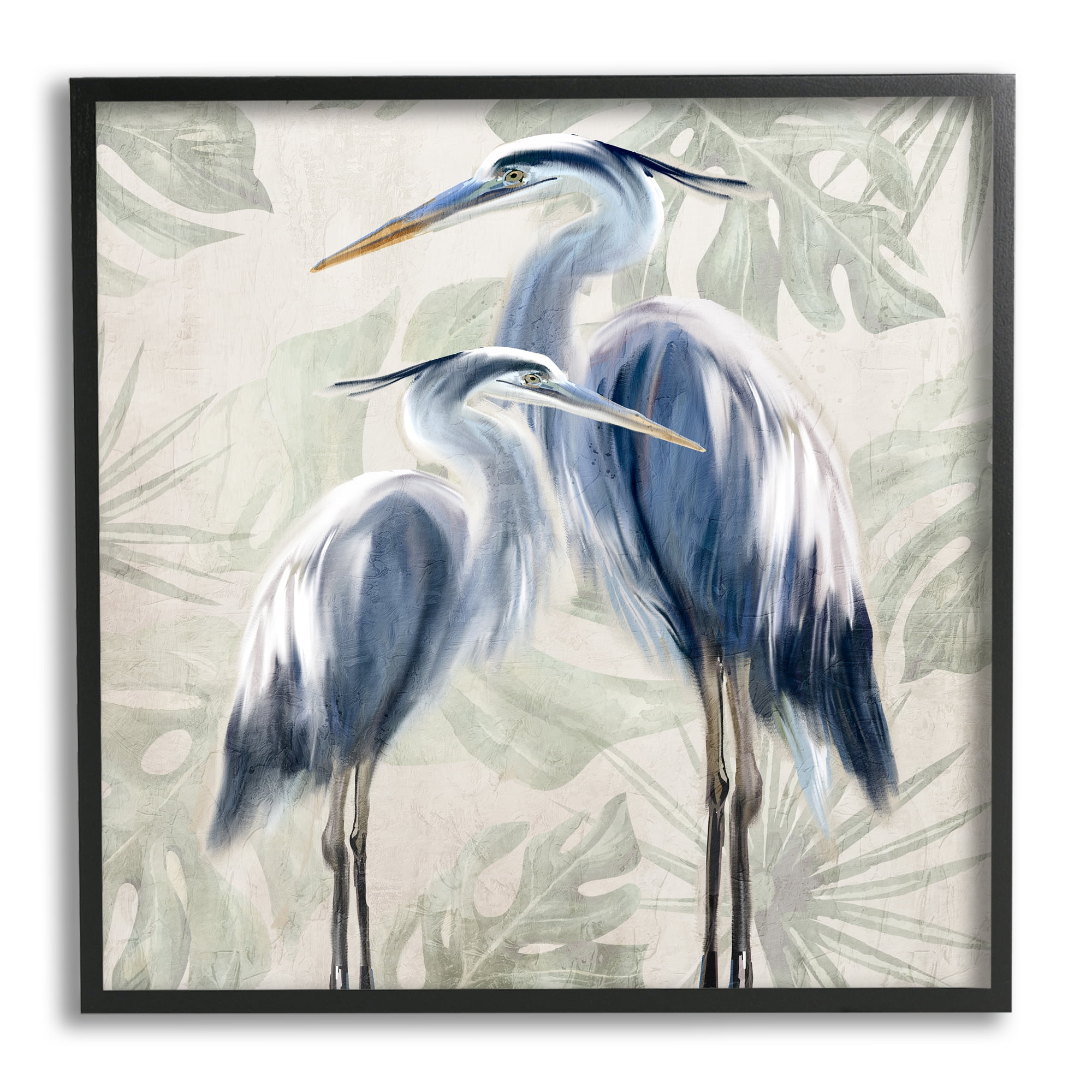 Stupell Industries Heron Birds Leaf Pattern Animals & Insects Painting Black Framed Art Print Wall Art, 24 x 24