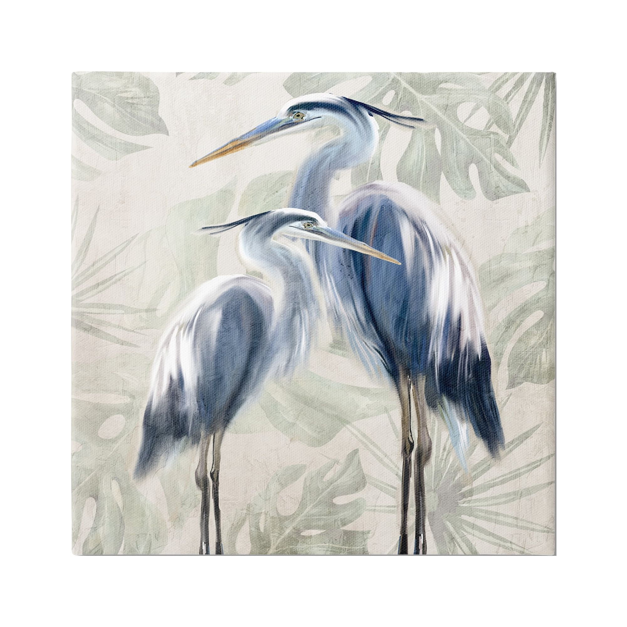 Stupell Industries Heron Birds Leaf Pattern Animals & Insects Painting Gallery Wrapped Canvas Art Print Wall Art, 24 x 24