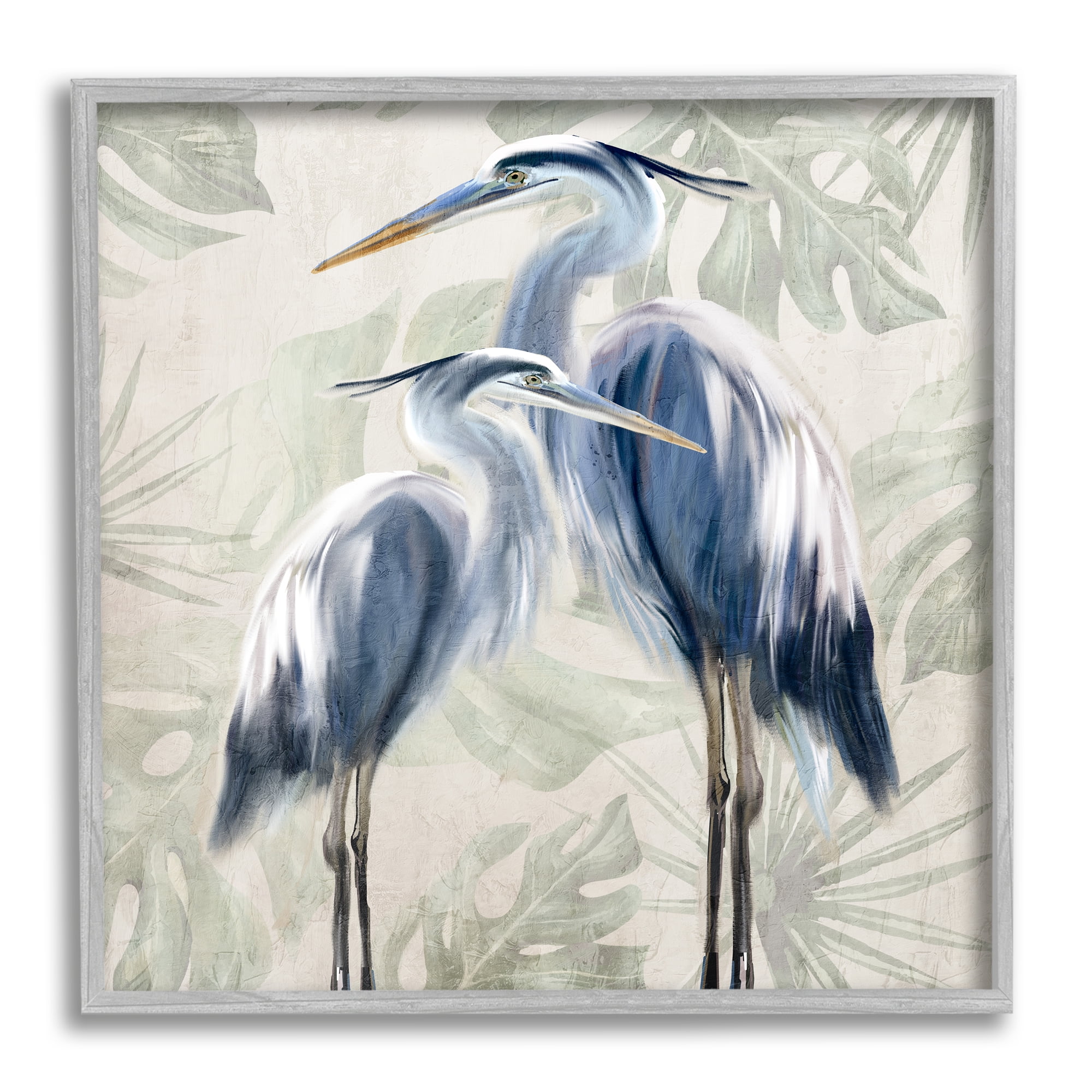 Stupell Industries Heron Birds Leaf Pattern Animals & Insects Painting Gray Framed Art Print Wall Art, 17 x 17