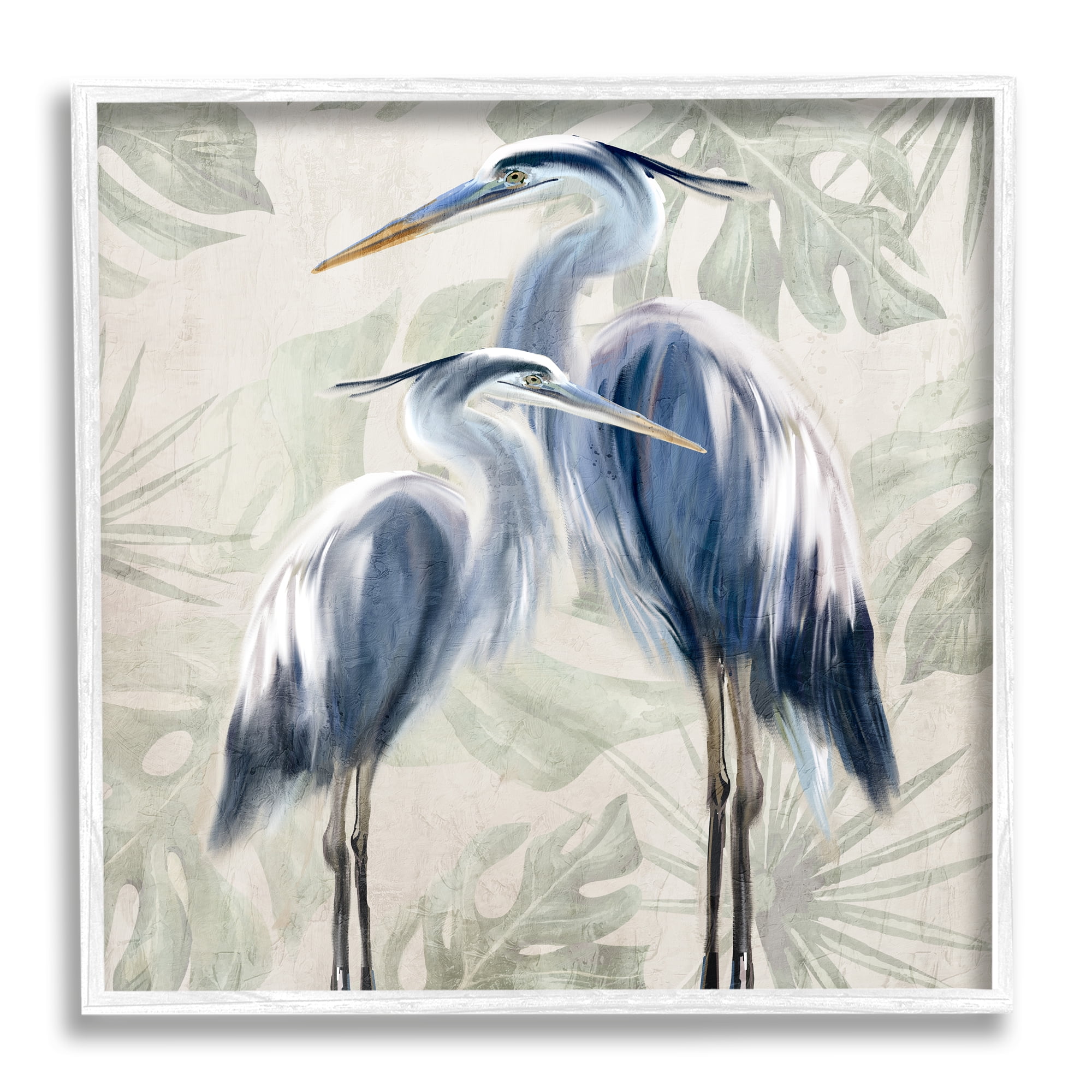 Stupell Industries Heron Birds Leaf Pattern Animals & Insects Painting White Framed Art Print Wall Art, 12 x 12
