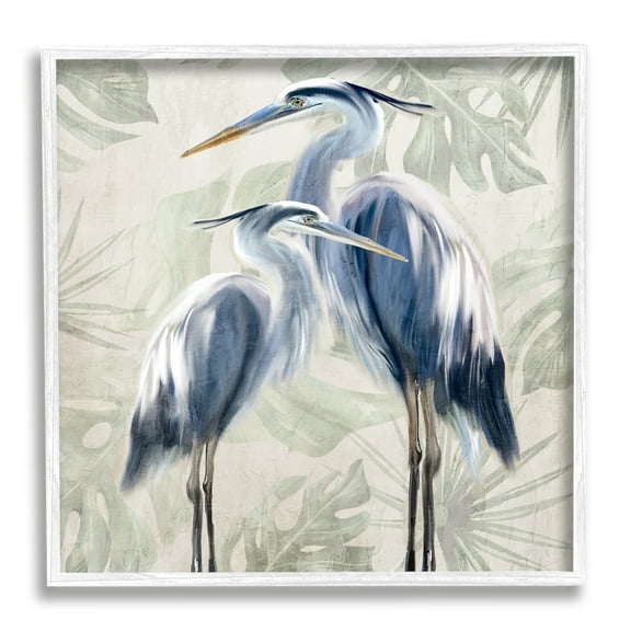 Stupell Industries Heron Birds Leaf Pattern Animals & Insects Painting White Framed Art Print Wall Art, 12 x 12