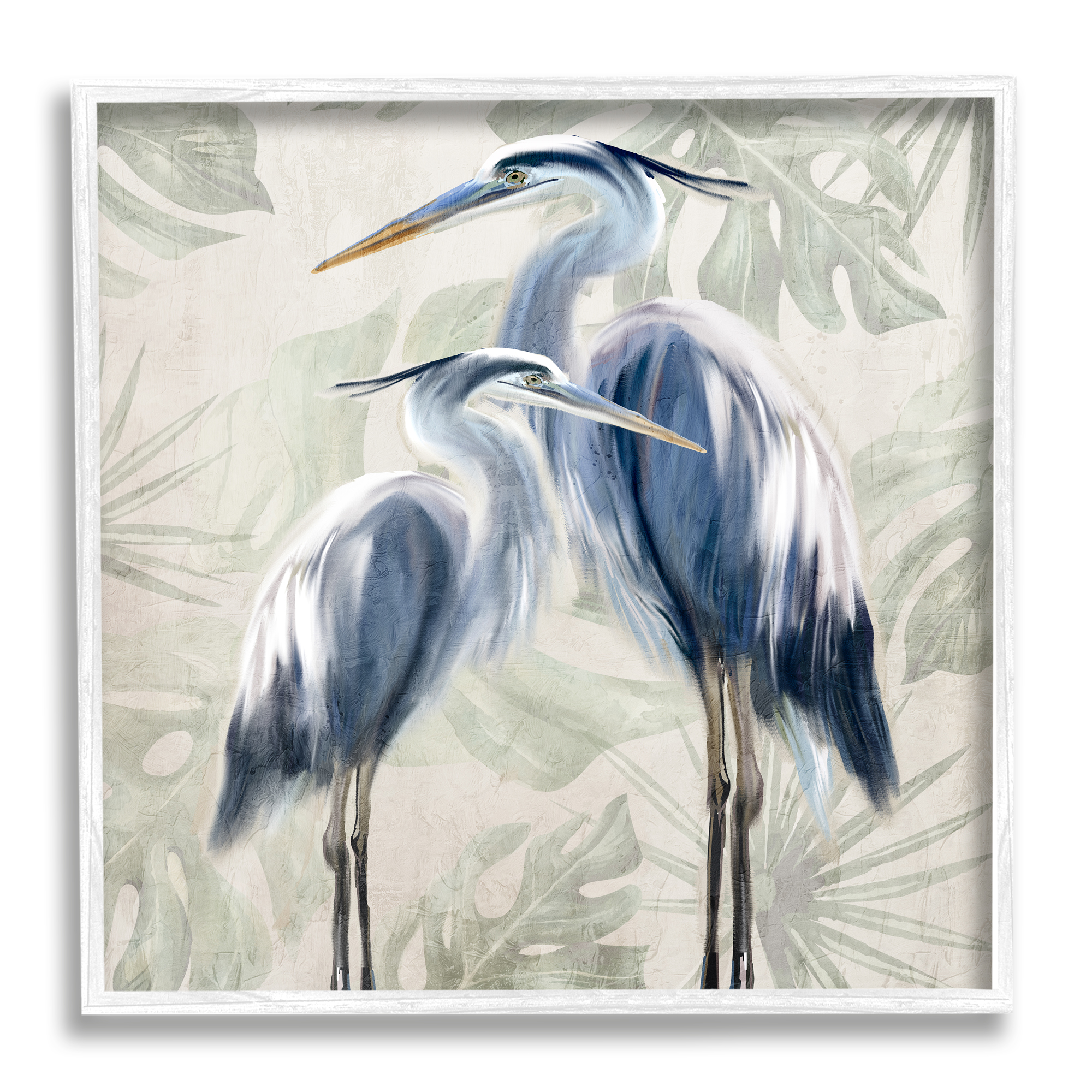 Stupell Industries Heron Birds Leaf Pattern Animals & Insects Painting White Framed Art Print Wall Art, 24 x 24