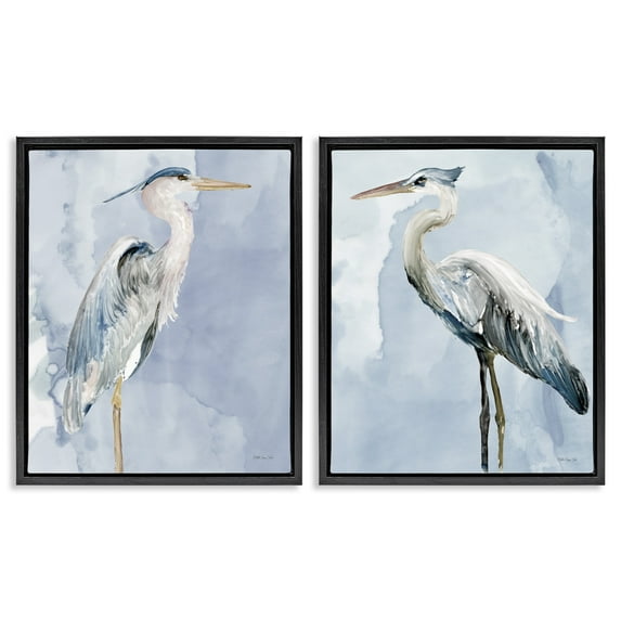 Stupell Industries Heron Birds Standing Blue Sky Animals & Insects Painting Black Floater Framed Canvas Art Print Wall Art, 17 x 21, Set of 2
