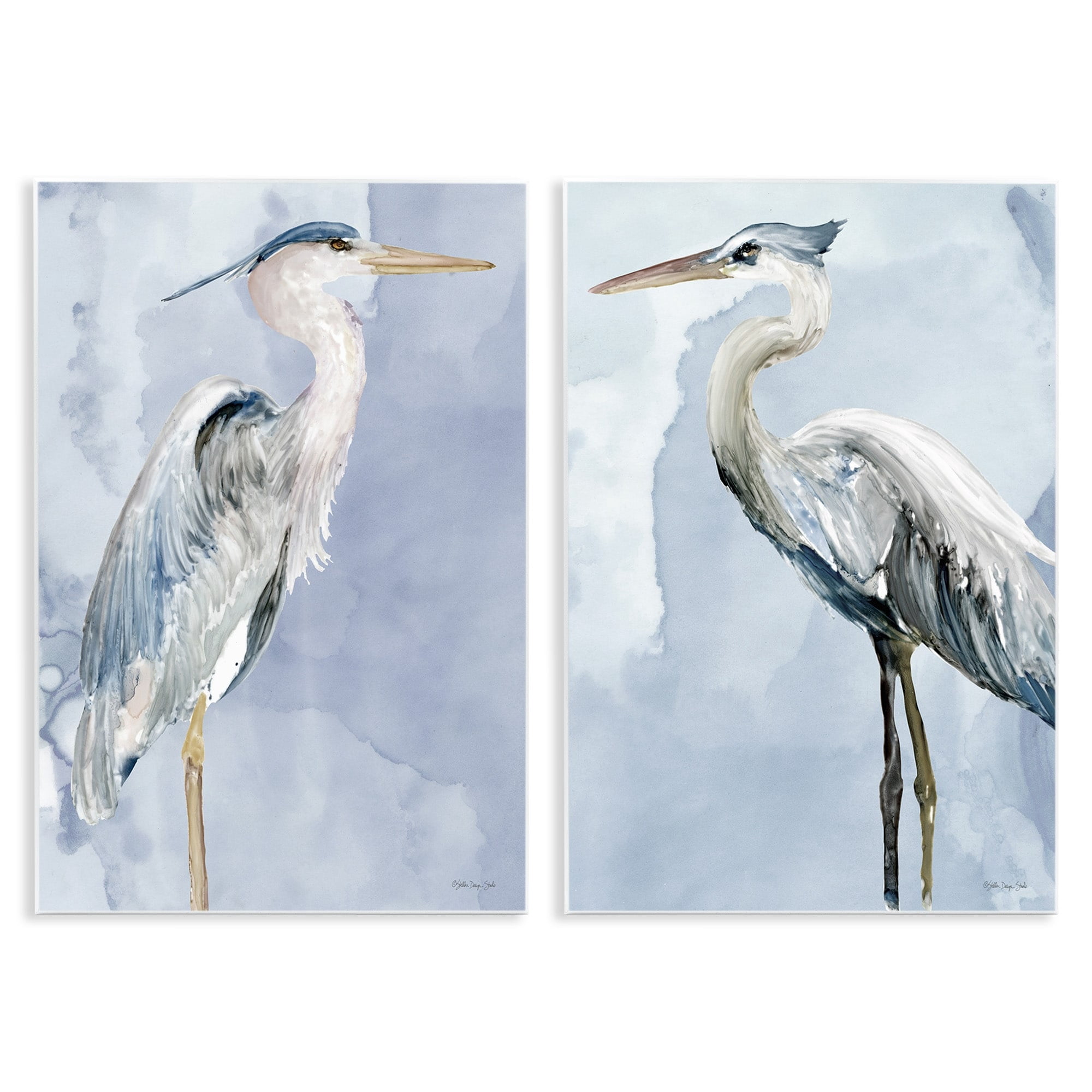 Stupell Industries Heron Birds Standing Blue Sky Watercolor Painting , 13 x 19, Design by Stellar Design Studio