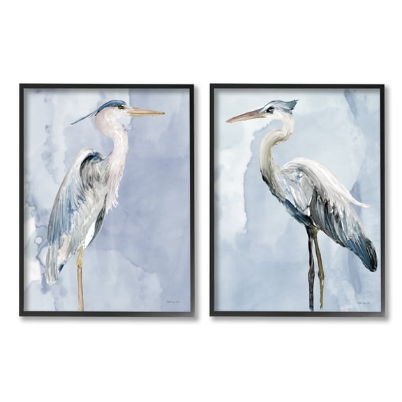 Stupell Industries Heron Birds Standing Blue Sky Watercolor Painting Black Framed Art Print Wall Art Set of 2, 24x30, by Stellar Design Studio