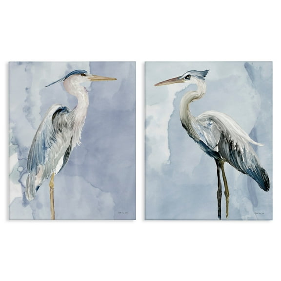 Stupell Industries Heron Birds Standing Blue Sky Watercolor Painting Gallery-Wrapped Canvas Print Wall Art Set of 2, 16x20, by Stellar Design Studio