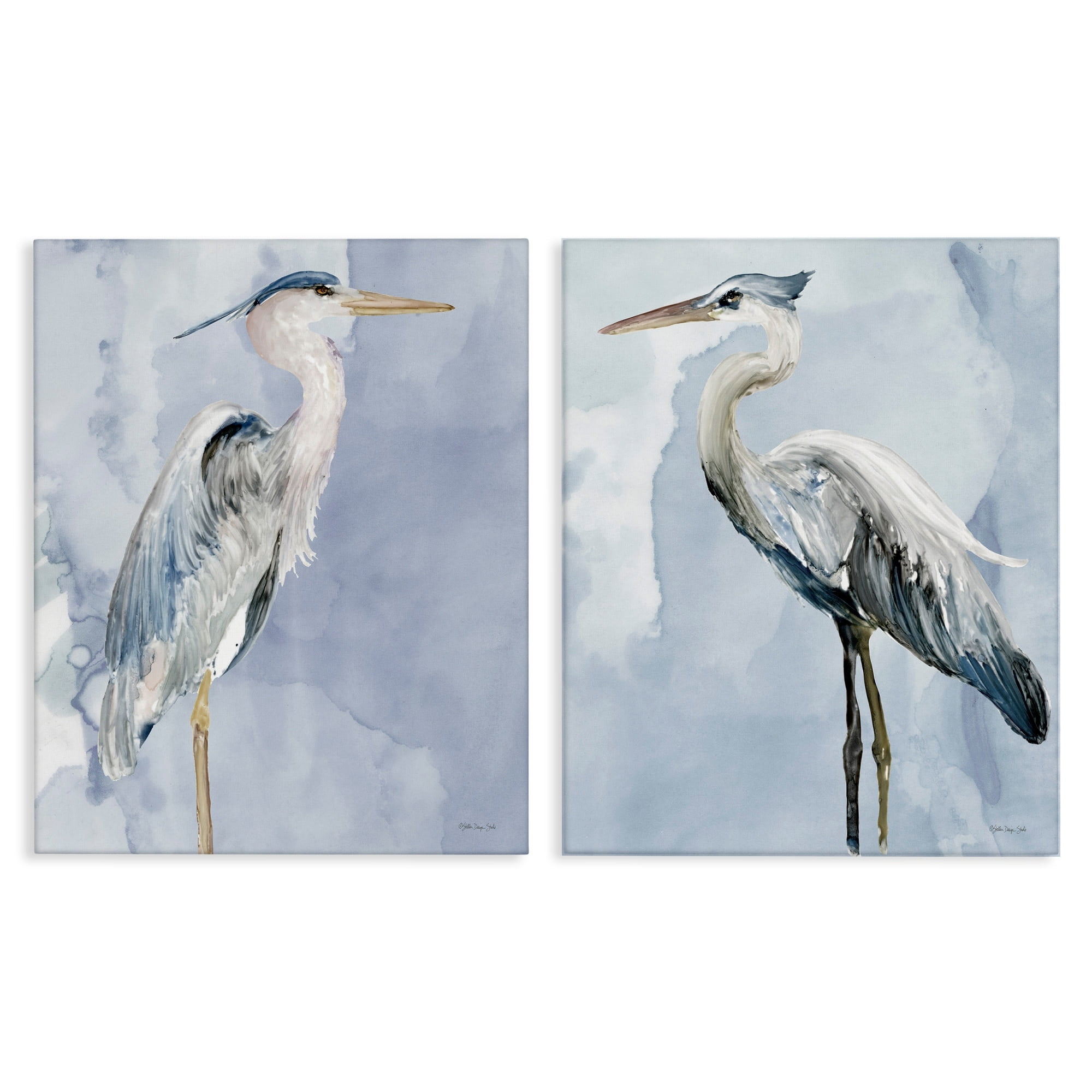 Stupell Industries Heron Birds Standing Blue Sky Watercolor Painting Gallery-Wrapped Canvas Print Wall Art Set of 2, 24x30, by Stellar Design Studio
