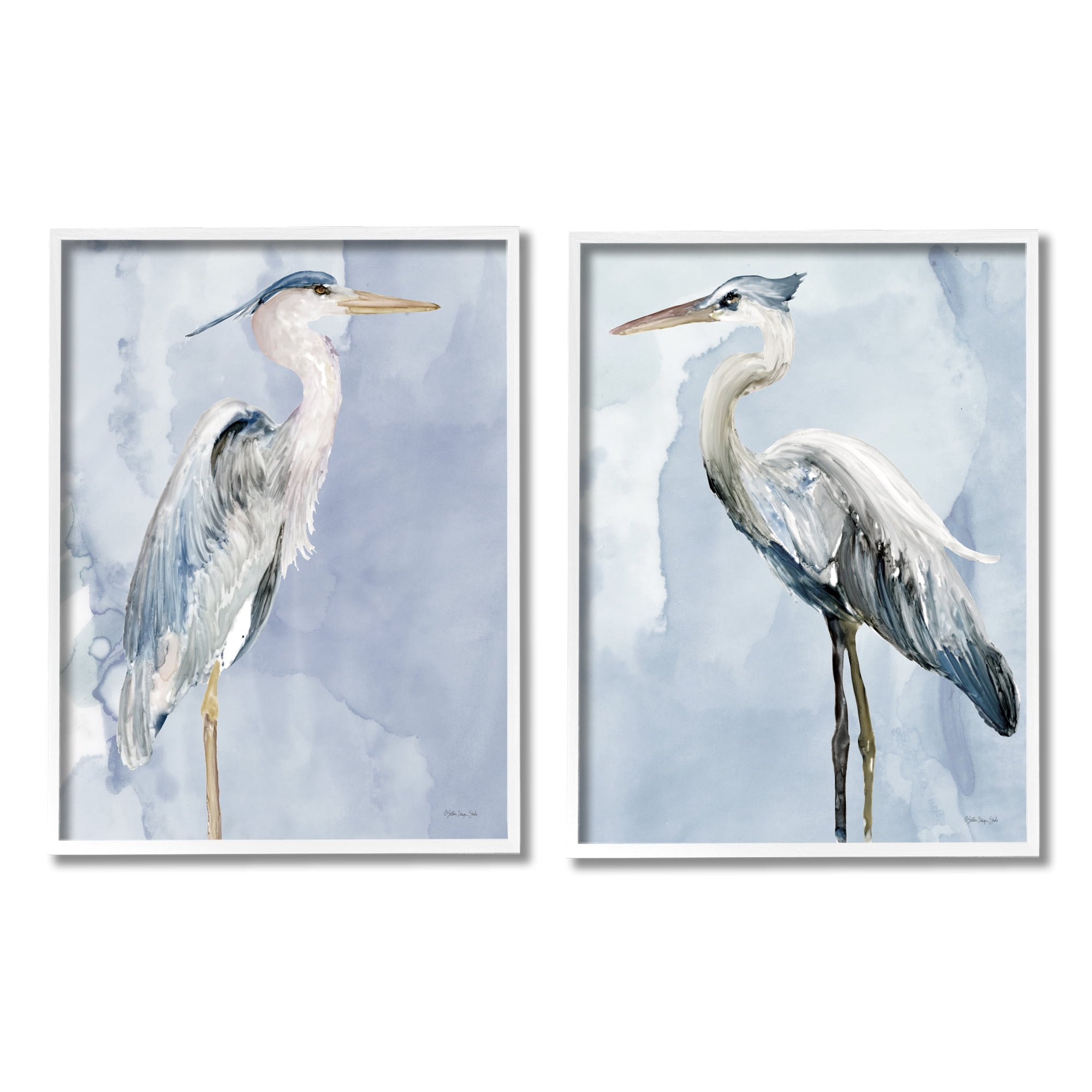 Stupell Industries Heron Birds Standing Blue Sky Watercolor Painting White Framed Art Print Wall Art Set of 2, 24x30, by Stellar Design Studio