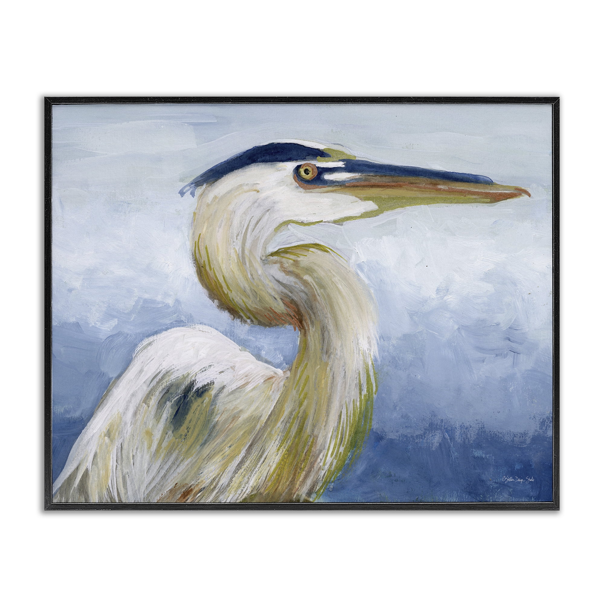 Stupell Industries Heron & Blue Gradient Animals & Insects Painting Black Framed Art Print Wall Art, 20 x 16