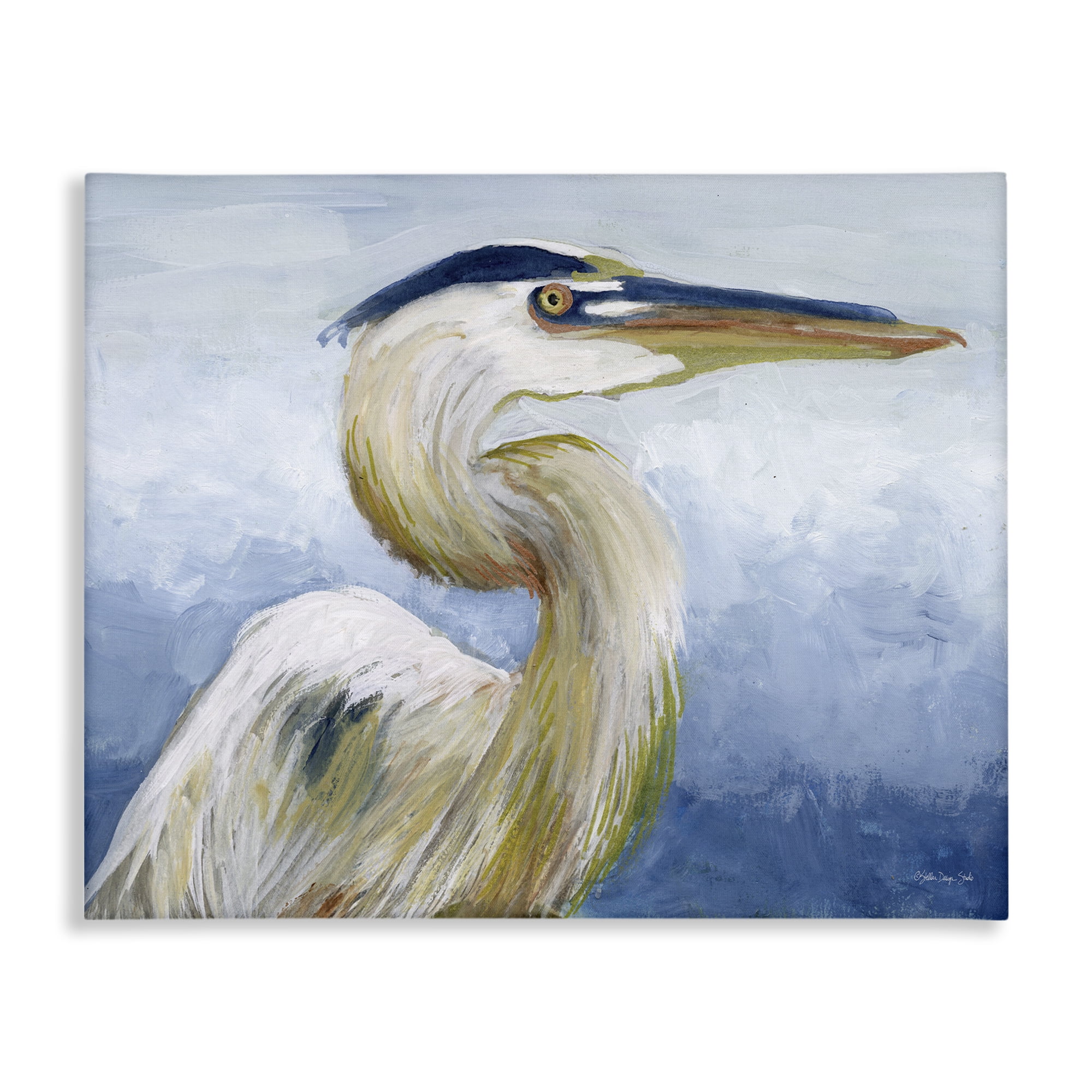 Stupell Industries Heron & Blue Gradient Animals & Insects Painting Gallery Wrapped Canvas Art Print Wall Art, 20 x 16
