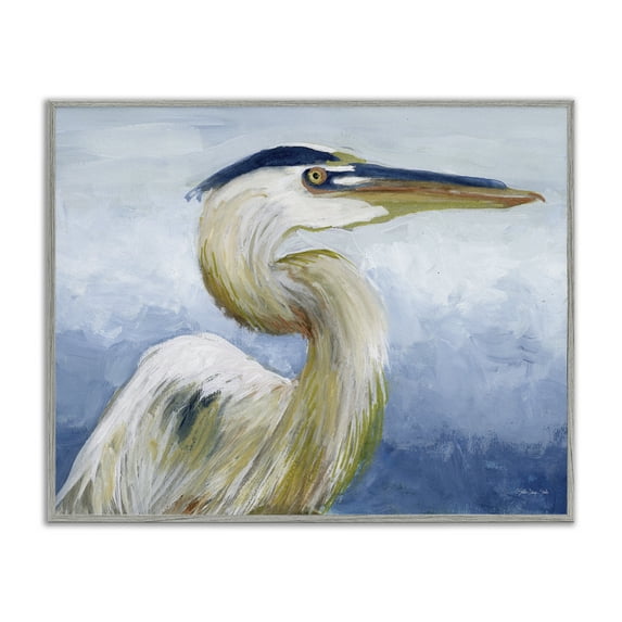 Stupell Industries Heron & Blue Gradient Animals & Insects Painting Gray Framed Art Print Wall Art, 14 x 11