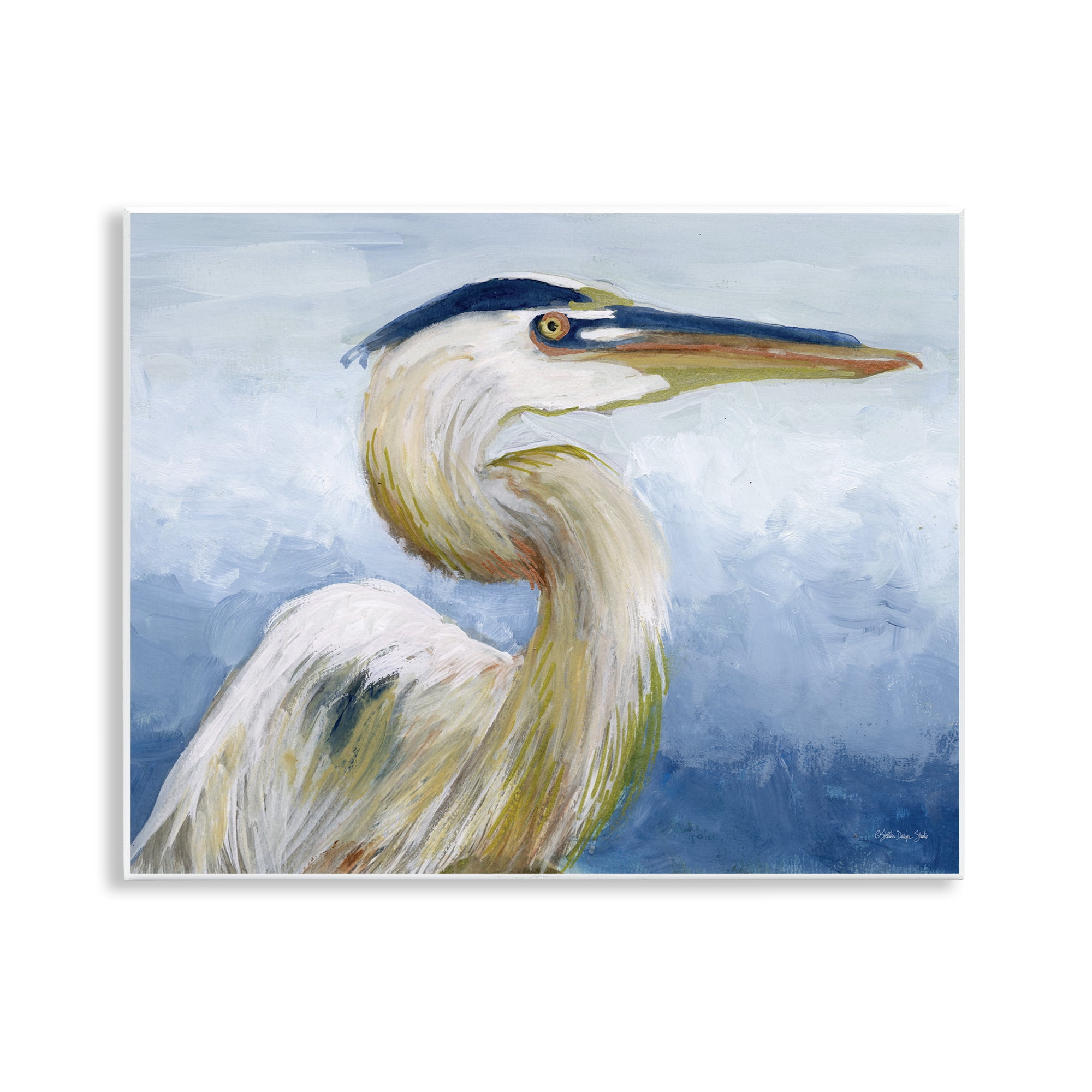 Stupell Industries Heron & Blue Gradient Animals & Insects Painting Unframed Art Print Wall Art, 14 x 11