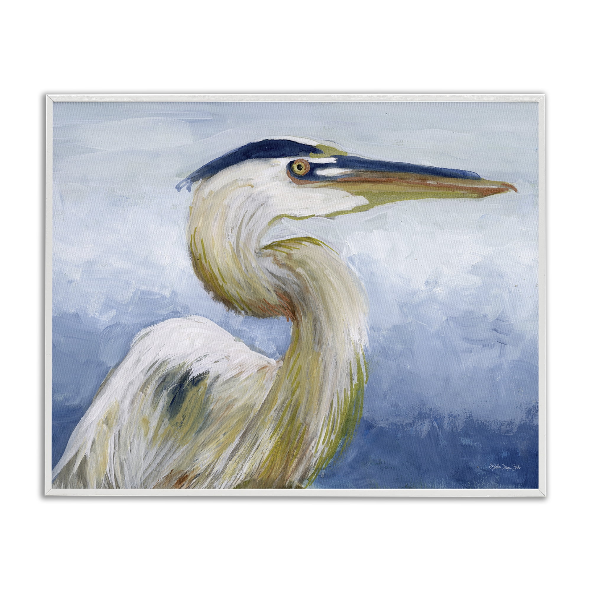Stupell Industries Heron & Blue Gradient Animals & Insects Painting White Framed Art Print Wall Art, 30 x 24