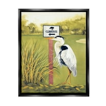 Stupell Industries Heron & Clubhouse Sign Animals & Insects Painting Black Floater Framed Canvas Art Print Wall Art, 17 x 21