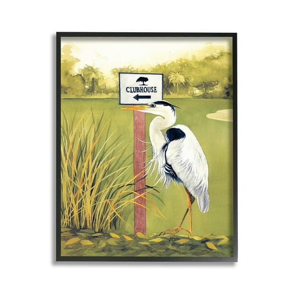 Stupell Industries Heron & Clubhouse Sign Animals & Insects Painting Black Framed Art Print Wall Art, 11 x 14