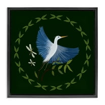 Stupell Industries Heron & Dragonflies Wreath Animals Painting Black Floater Framed Canvas Art Print Wall Art, 18 x 18