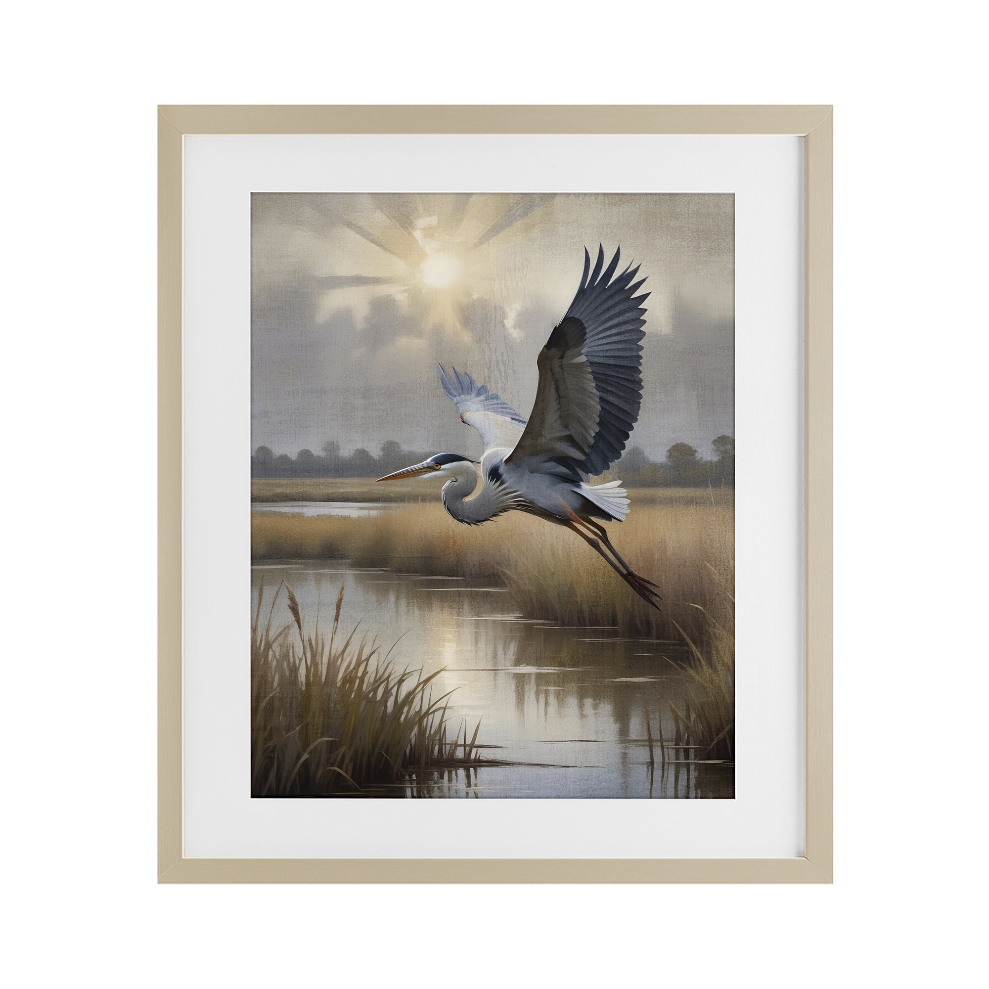 Stupell Industries Heron Flight over Wetlands Birch Framed Print Under Glass, design by Susan Arnot