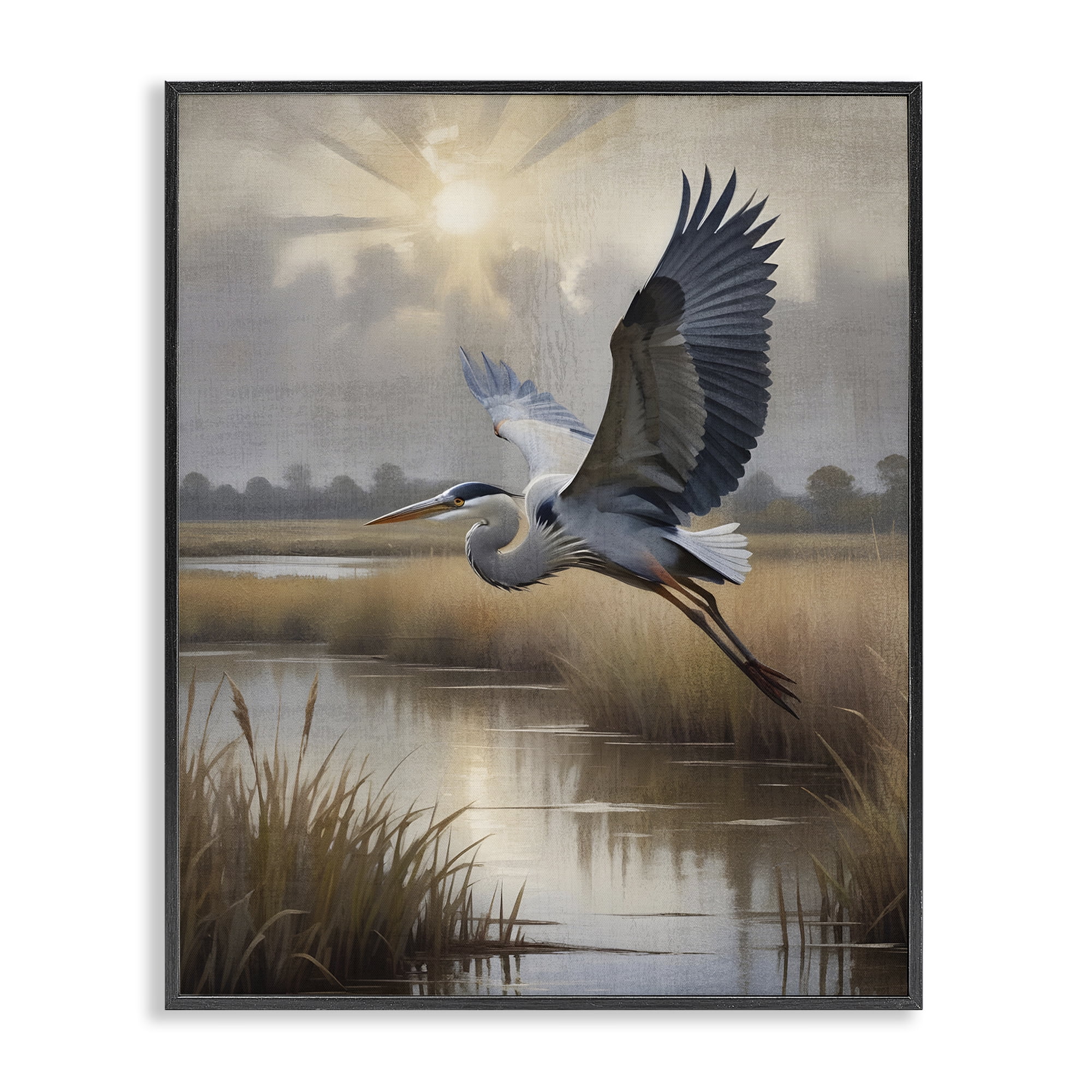 Stupell Industries Heron Flight over Wetlands Black Framed Giclee Art, design by Susan Arnot