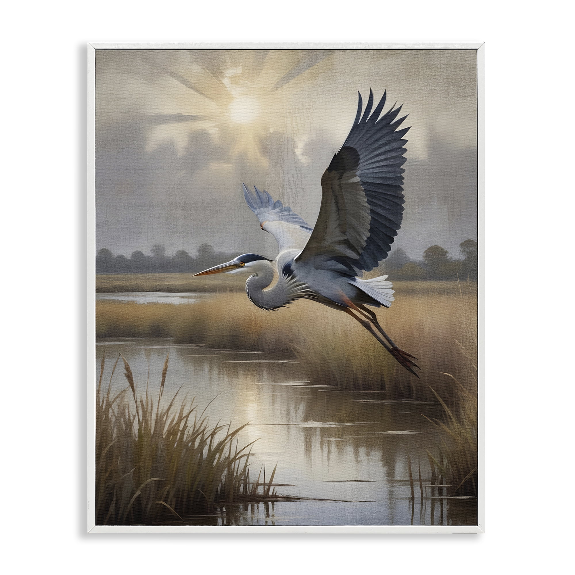 Stupell Industries Heron Flight over Wetlands White Framed Giclee Art, design by Susan Arnot