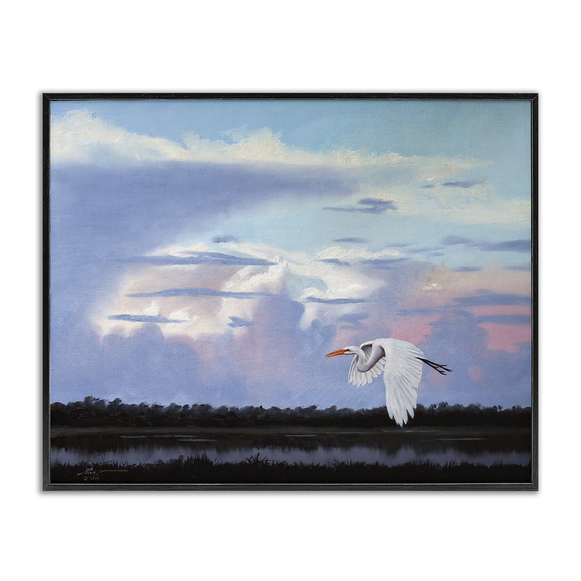 Stupell Industries Heron Flying Through Clouds Animals & Insects Painting Black Framed Art Print Wall Art, 30 x 24