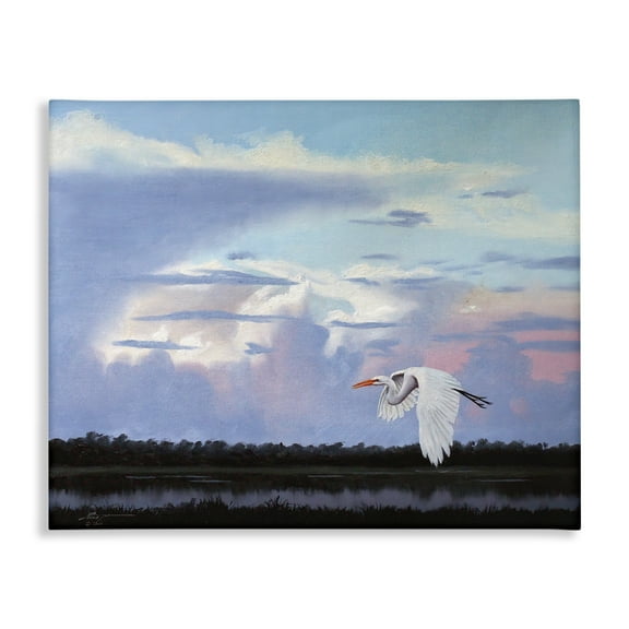 Stupell Industries Heron Flying Through Clouds Animals & Insects Painting Gallery Wrapped Canvas Art Print Wall Art, 20 x 16