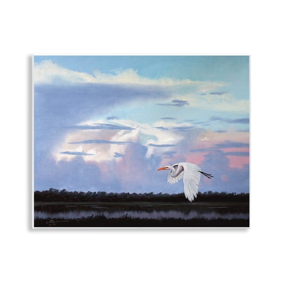 Stupell Industries Heron Flying Through Clouds Animals & Insects Painting Unframed Art Print Wall Art, 14 x 11
