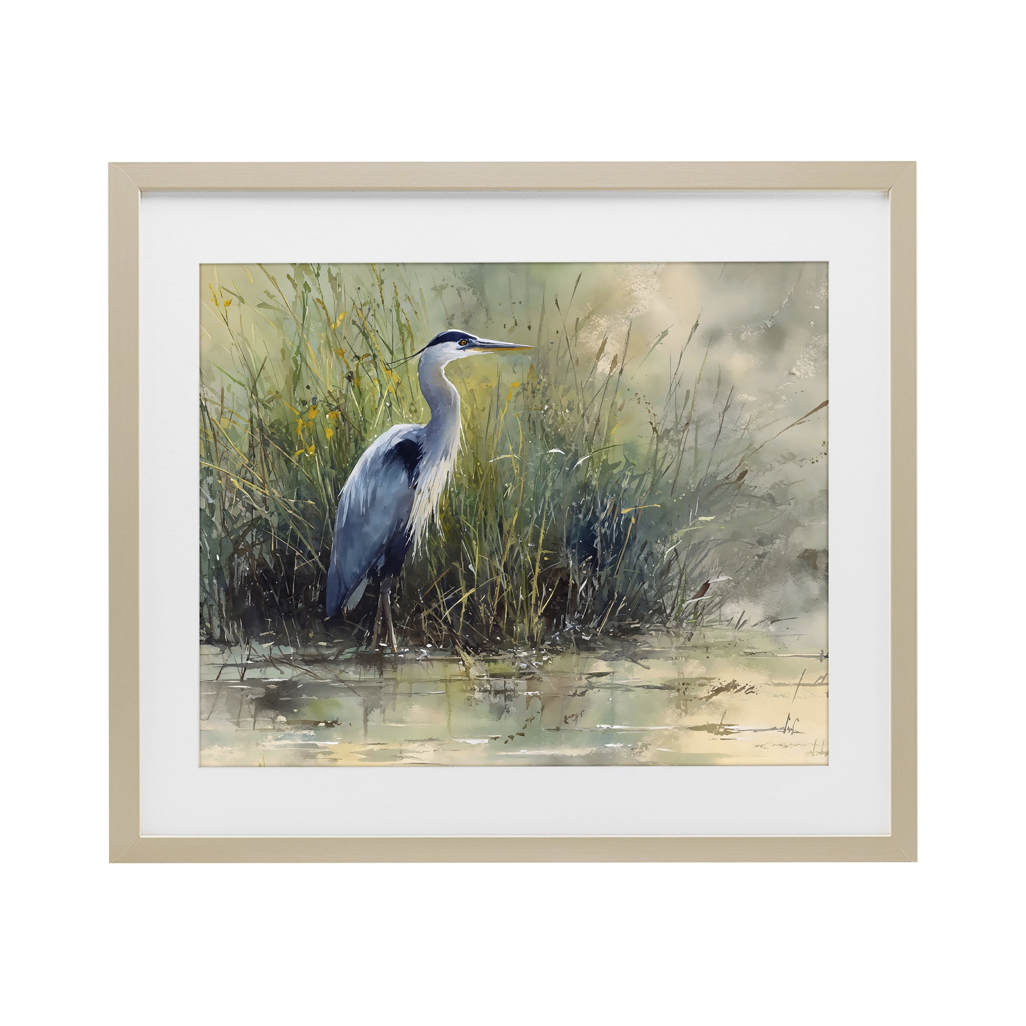 Stupell Industries Heron In The Grass Birch Framed Print Under Glass, design by Franklyn Gregory