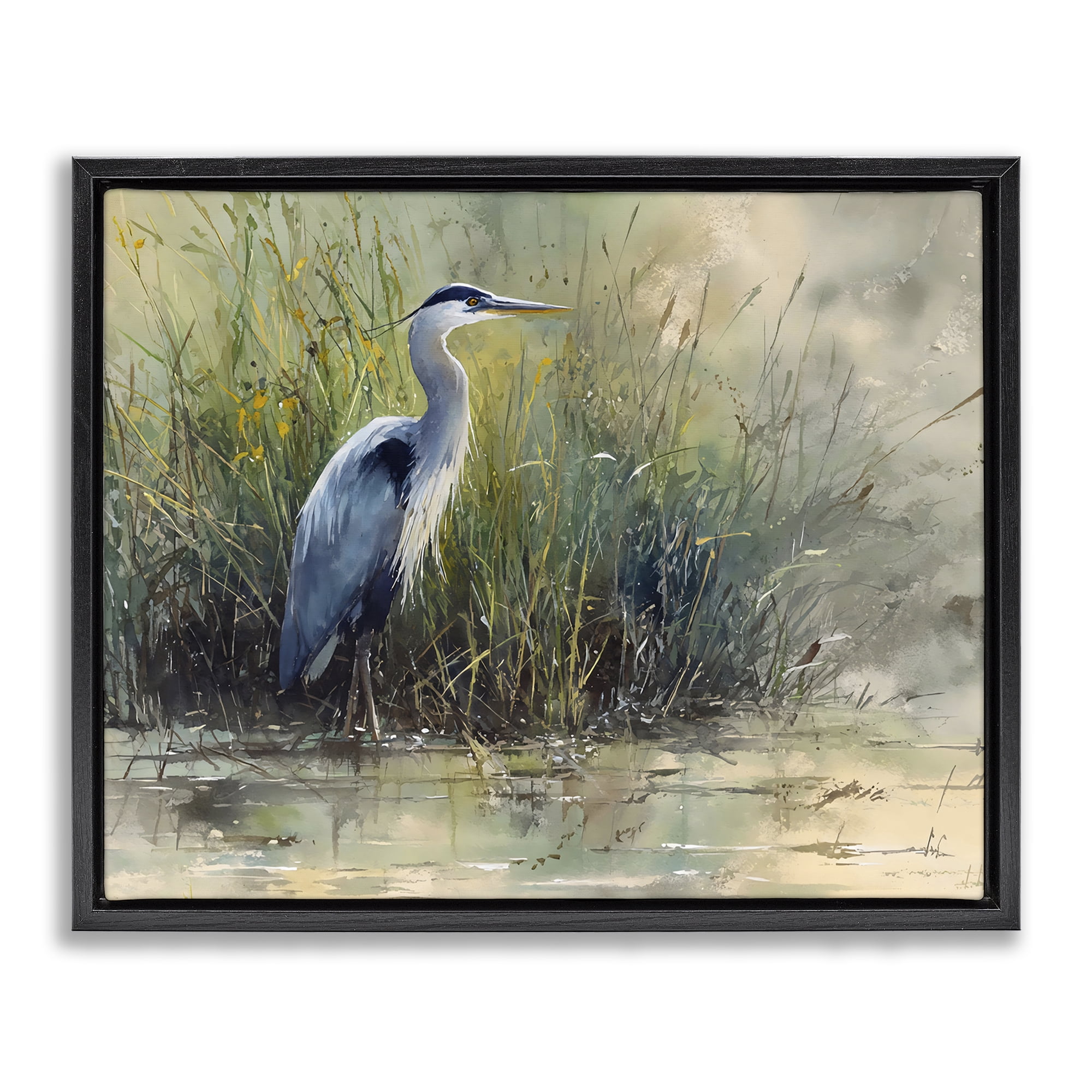 Stupell Industries Heron In The Grass Black Framed Floater Canvas Wall Art, design by Franklyn Gregory
