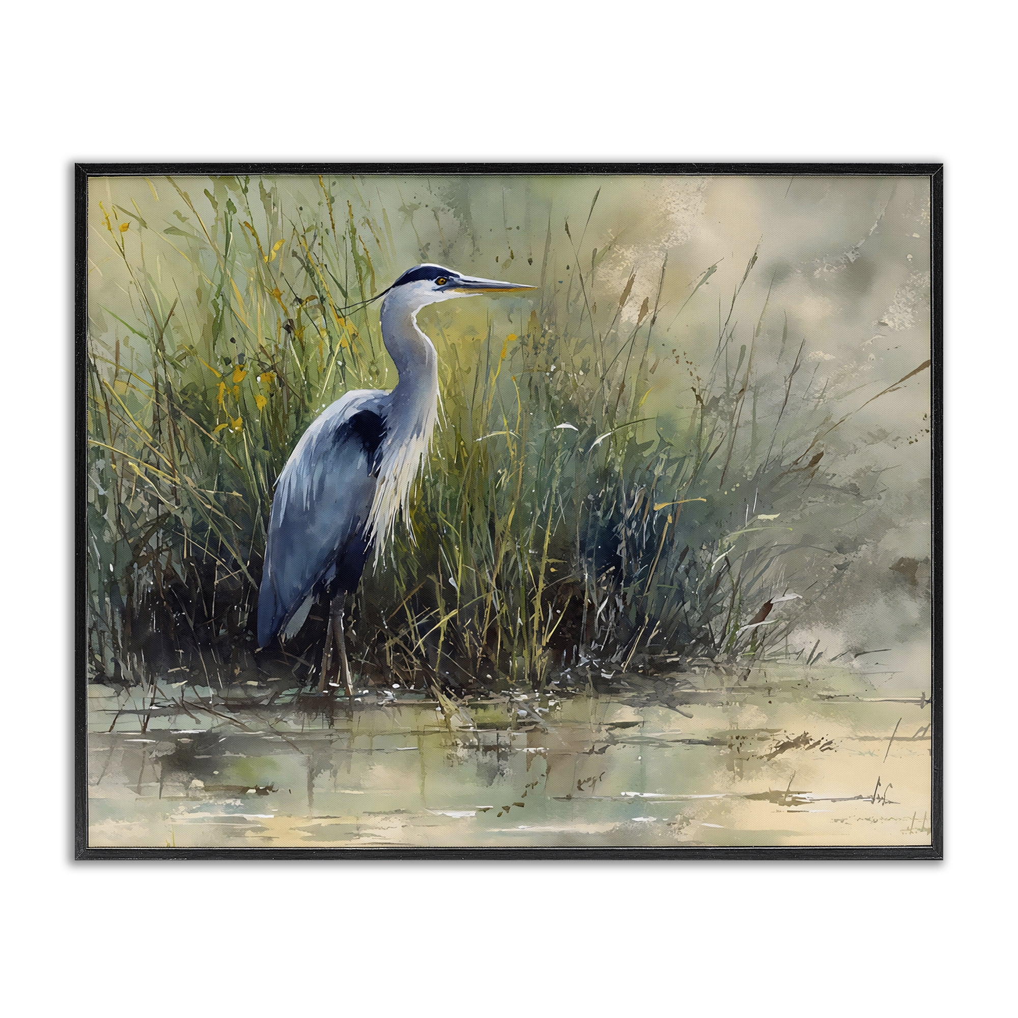 Stupell Industries Heron In The Grass Black Framed Giclee Art, design by Franklyn Gregory