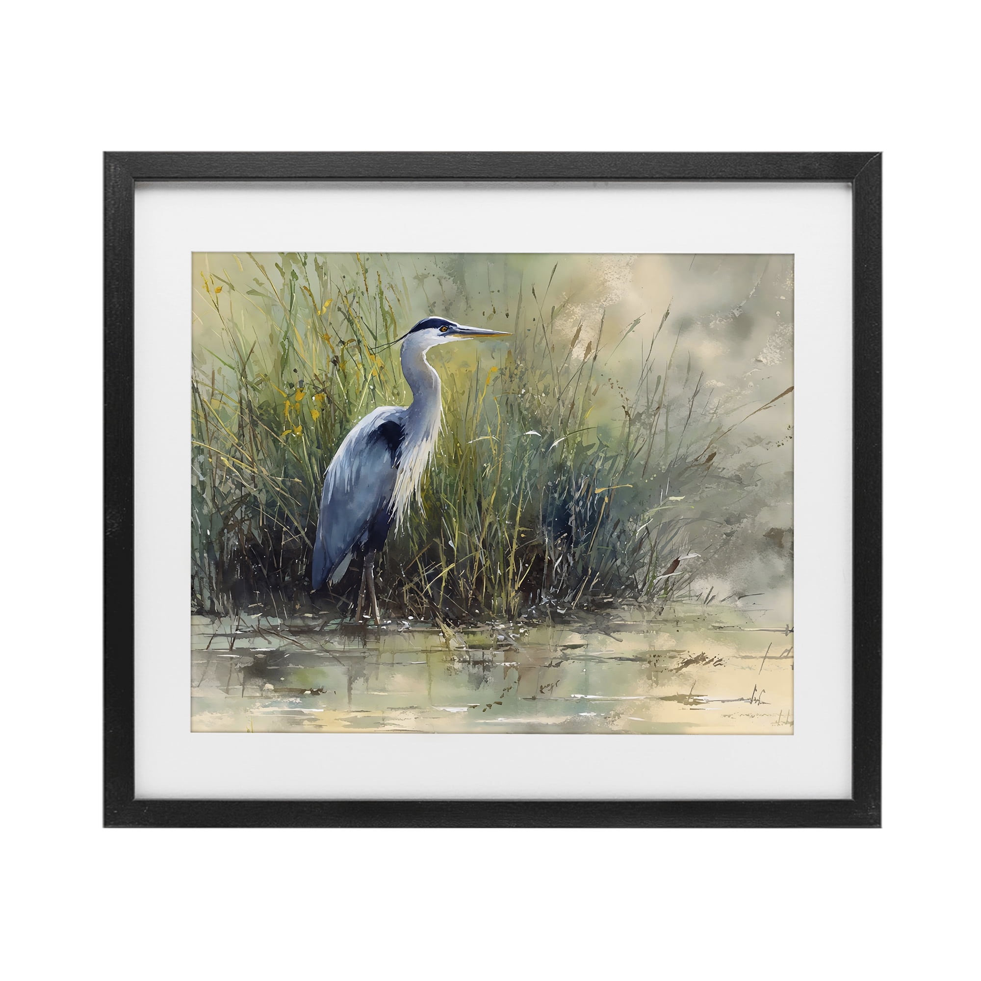 Stupell Industries Heron In The Grass Black Framed Print Under Glass, design by Franklyn Gregory