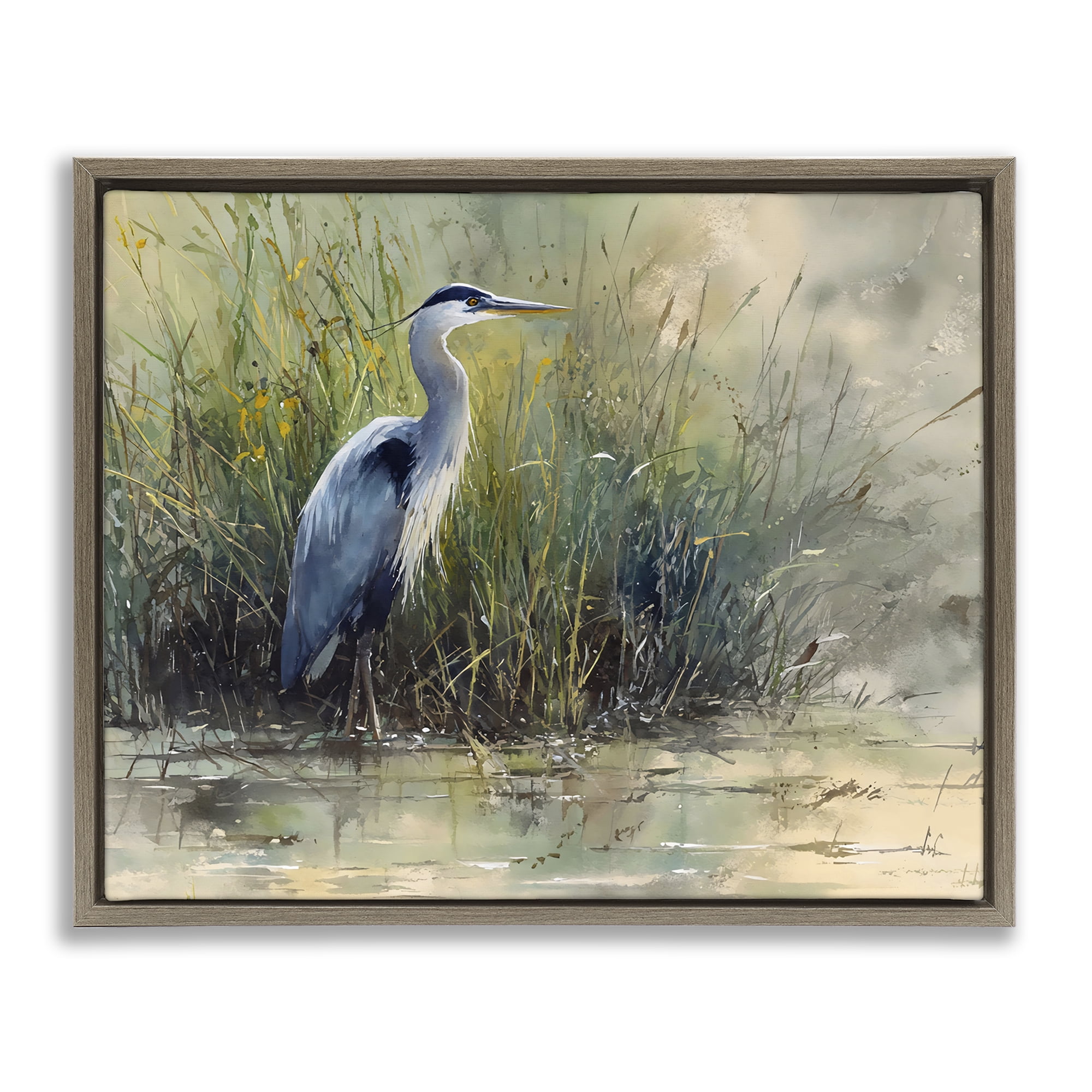 Stupell Industries Heron In The Grass Brown Framed Floater Canvas Wall Art, design by Franklyn Gregory