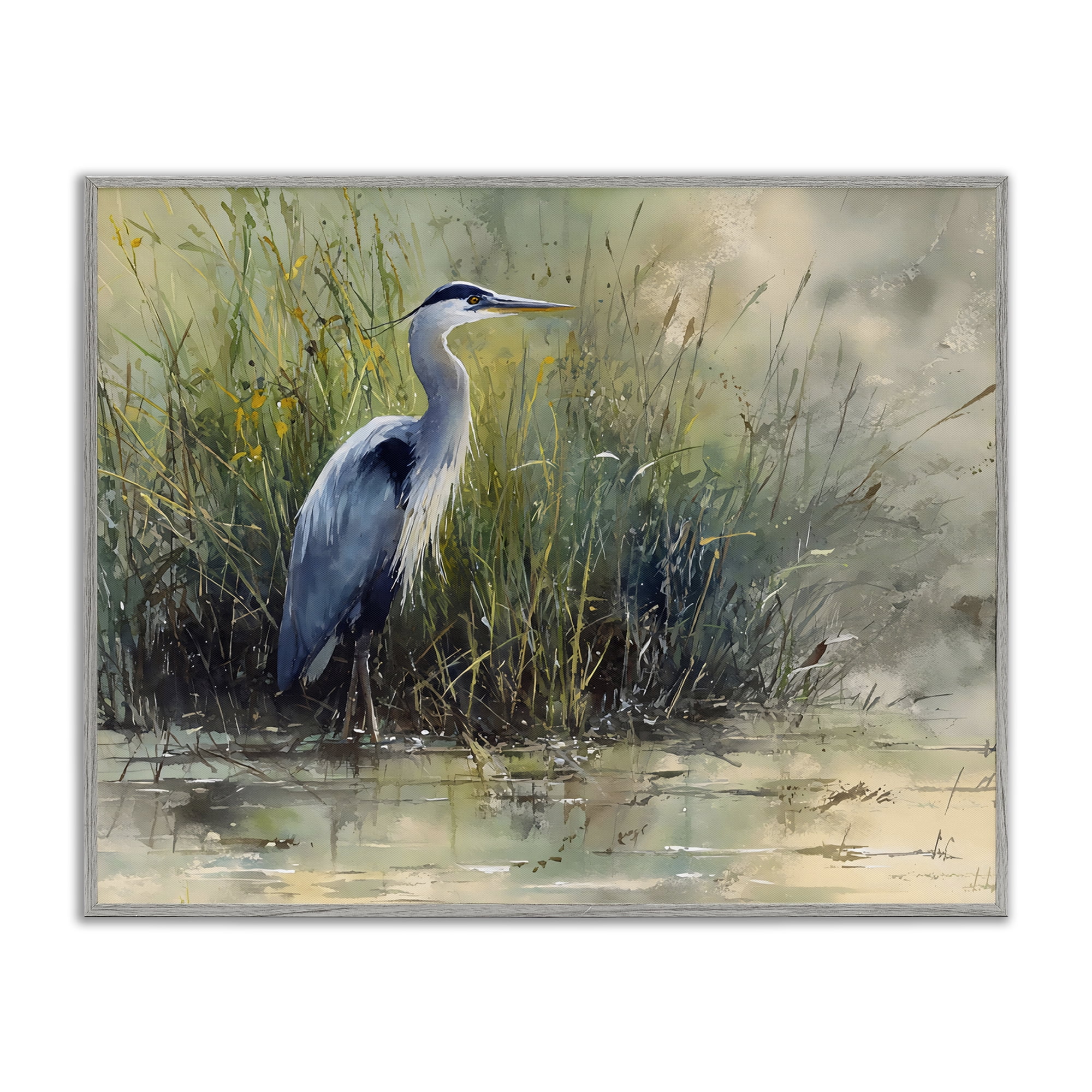 Stupell Industries Heron In The Grass Gray Framed Giclee Art, design by Franklyn Gregory
