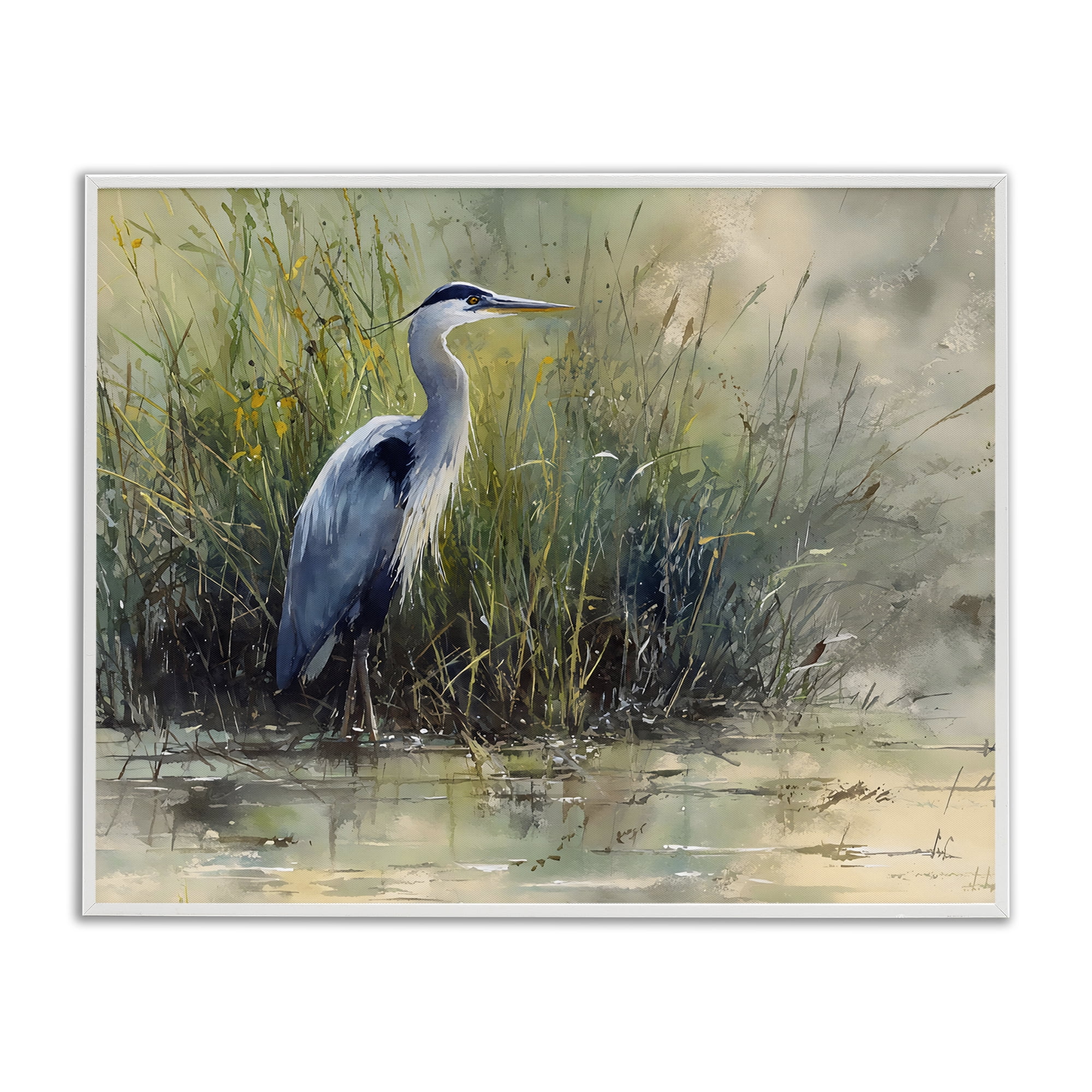 Stupell Industries Heron In The Grass White Framed Giclee Art, design by Franklyn Gregory