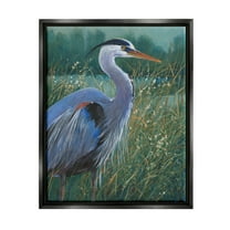 Stupell Industries Heron Landscape Painting Animals & Insects Painting Black Floater Framed Canvas Art Print Wall Art, 17 x 21