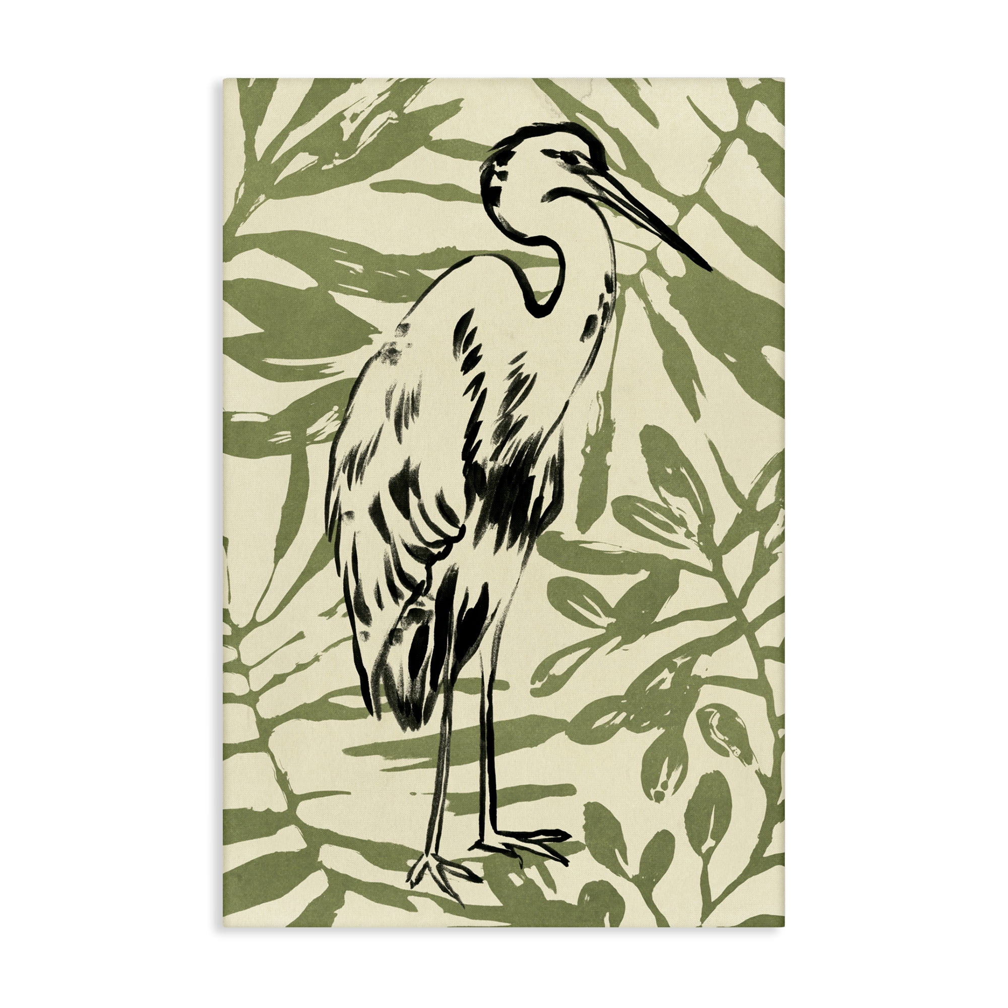 Stupell Industries Heron & Leaf Pattern Animals & Insects Painting Gallery Wrapped Canvas Art Print Wall Art, 20 x 30