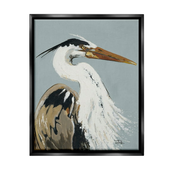 Stupell Industries Heron Looking Right Animals & Insects Painting Black Floater Framed Canvas Art Print Wall Art, 17 x 21