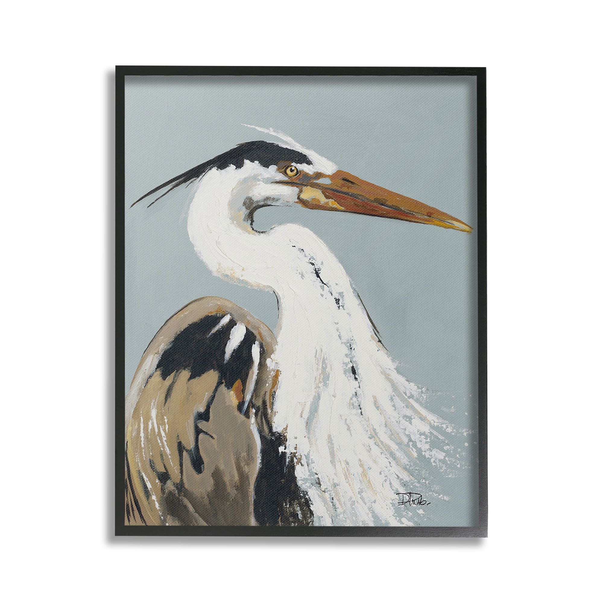 Stupell Industries Heron Looking Right Animals & Insects Painting Black Framed Art Print Wall Art, 16 x 20